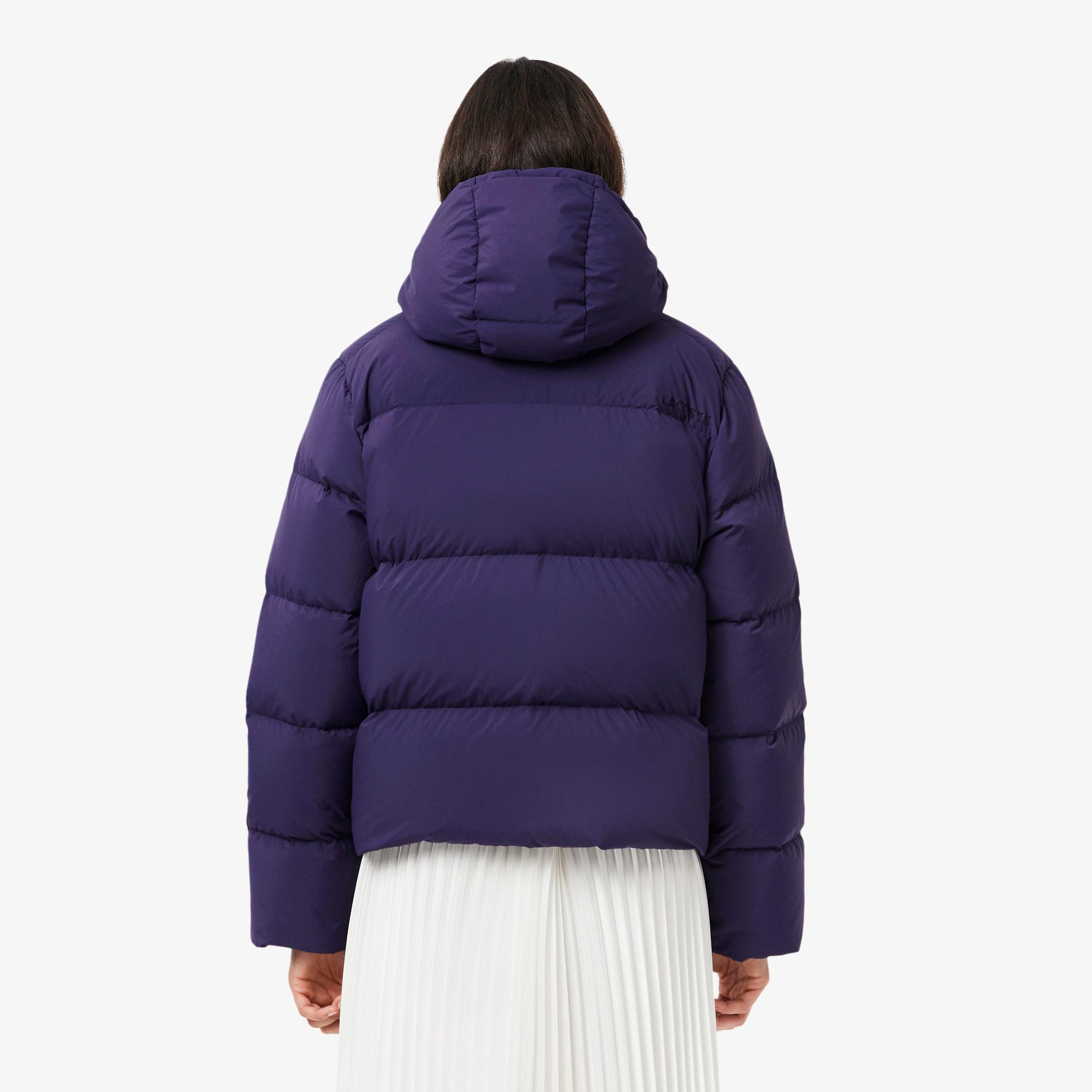 Lacoste Kadın Relaxed Fit Kapüşonlu Mor Şişme Mont