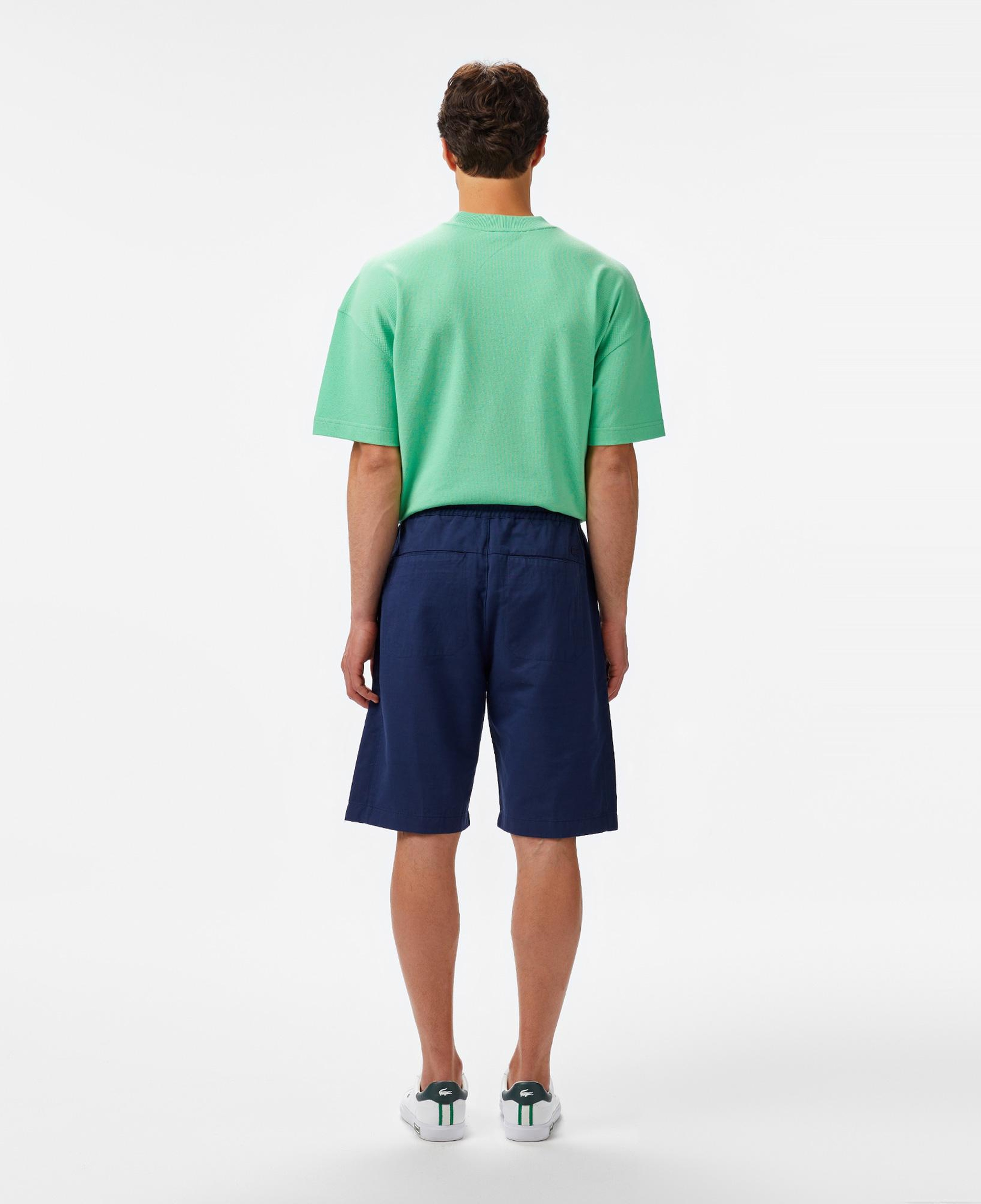 Erkek Relaxed Fit Lacivert Keten Karışımlı Bermuda Şort