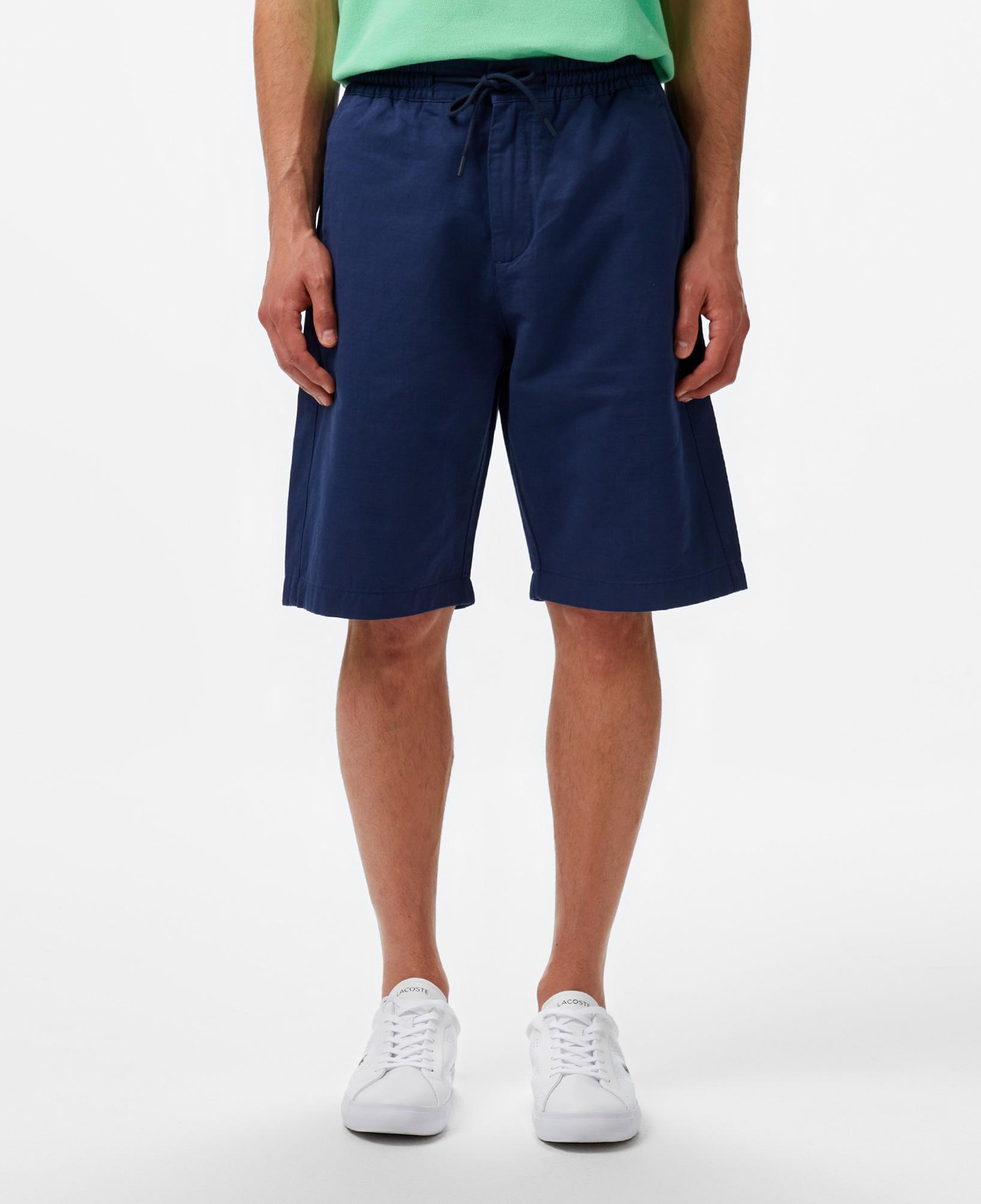 Erkek Relaxed Fit Lacivert Keten Karışımlı Bermuda Şort