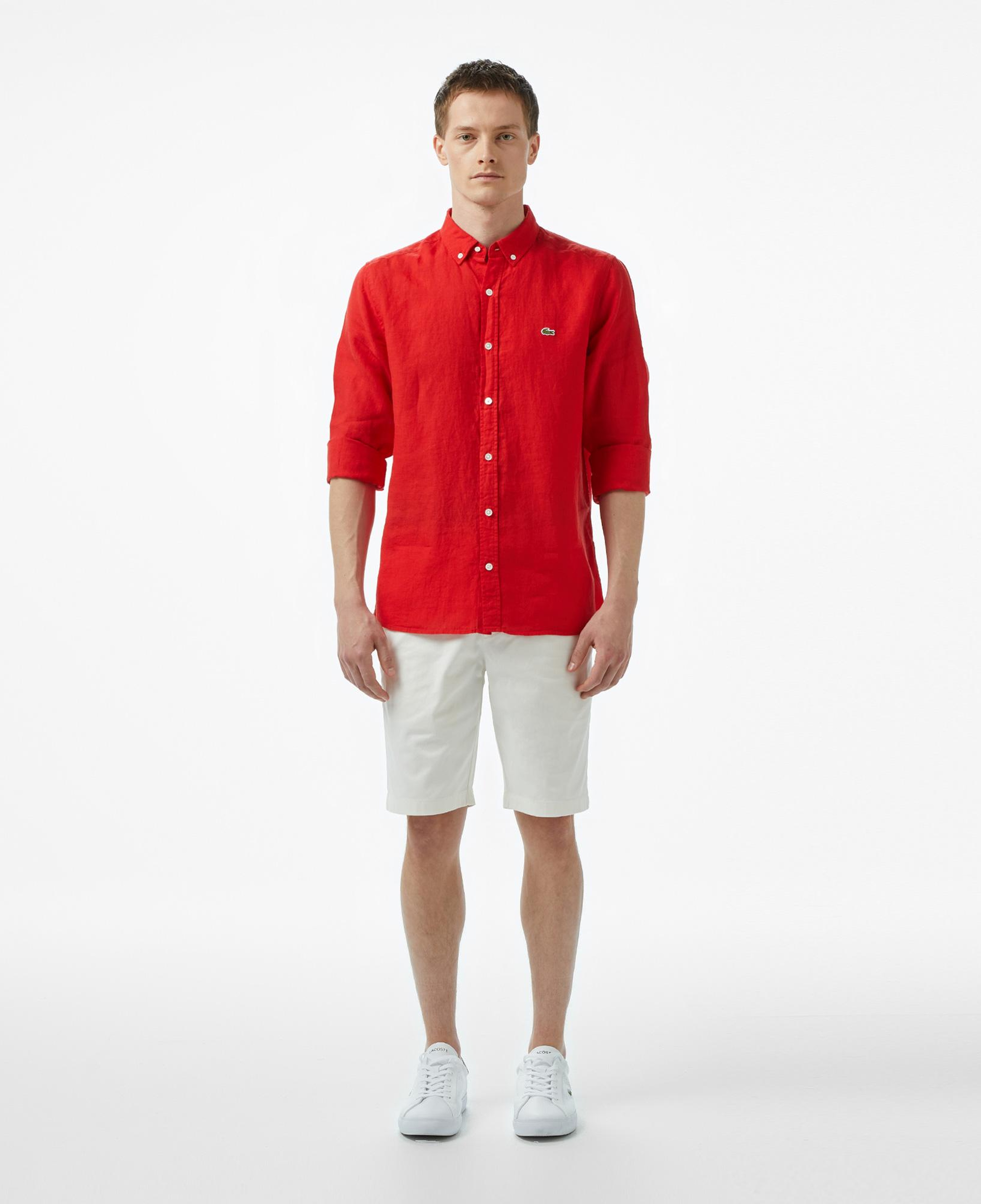 Erkek Tapered Fit Beyaz Keten Karışımlı Bermuda Şort