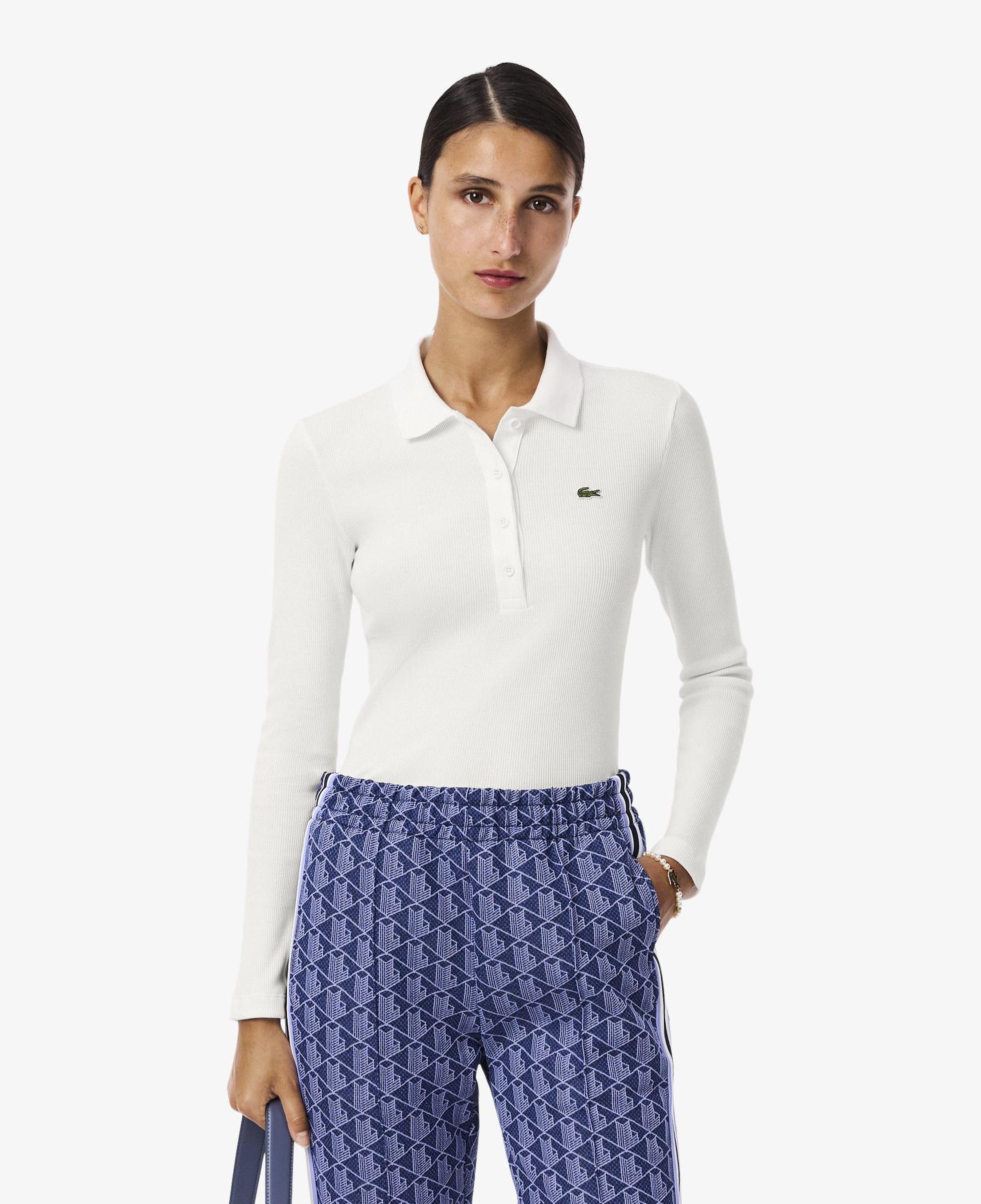 Lacoste L.12.D Kadın Slim Fit Uzun Kollu Organik Pamuk Beyaz Polo