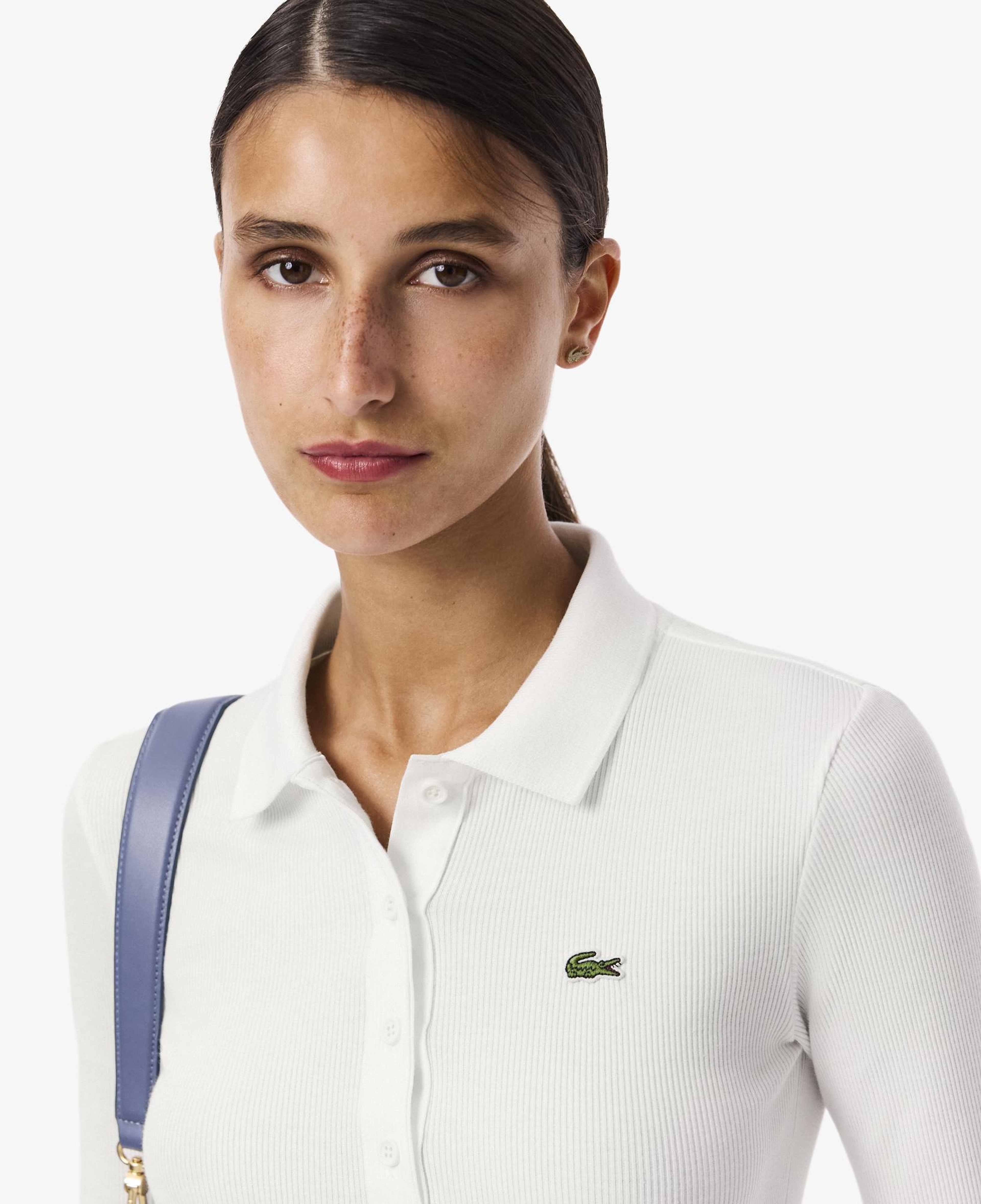 Lacoste L.12.D Kadın Slim Fit Uzun Kollu Organik Pamuk Beyaz Polo