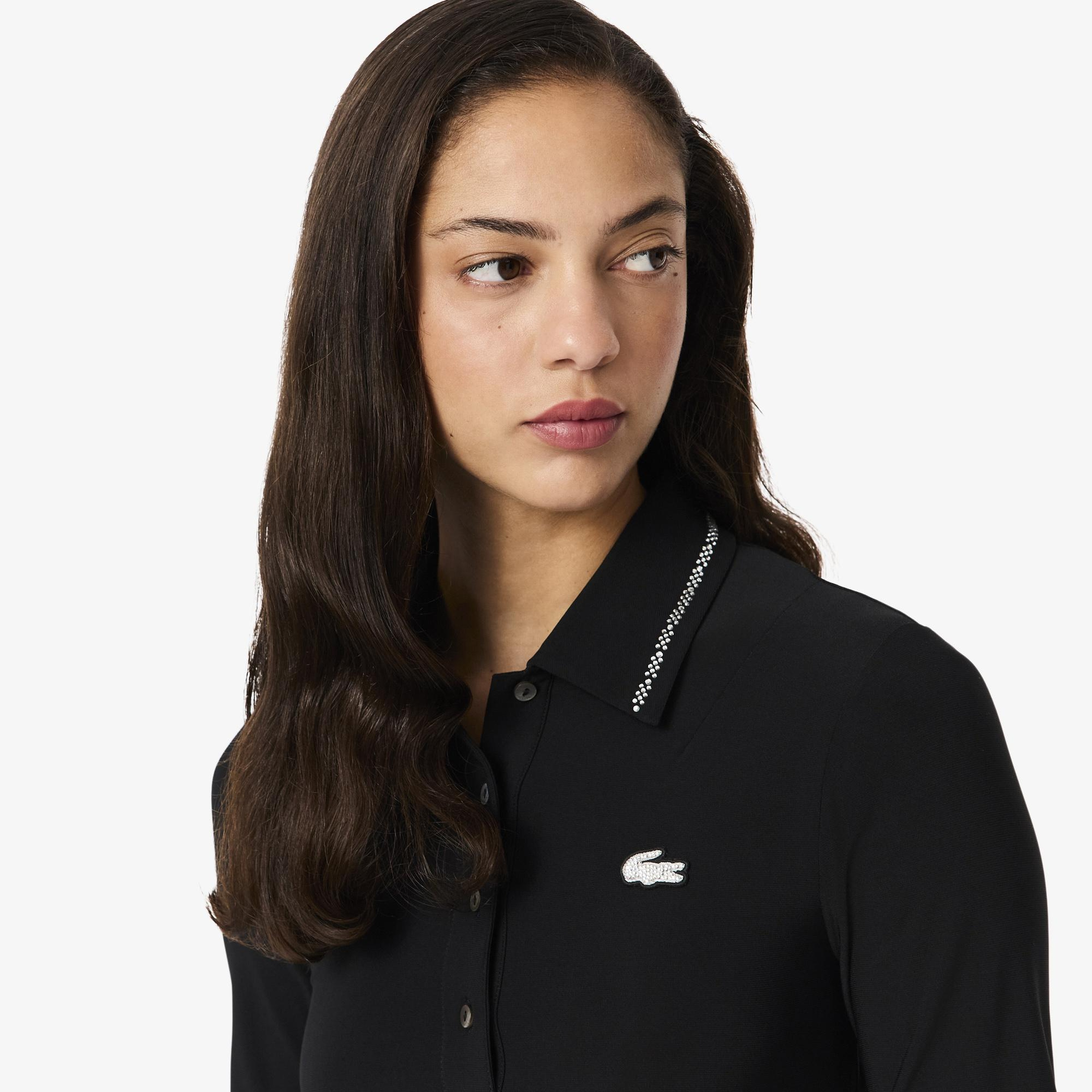 Lacoste Kadın Slim Fit Kısa Kollu Polo Yaka Siyah Elbise