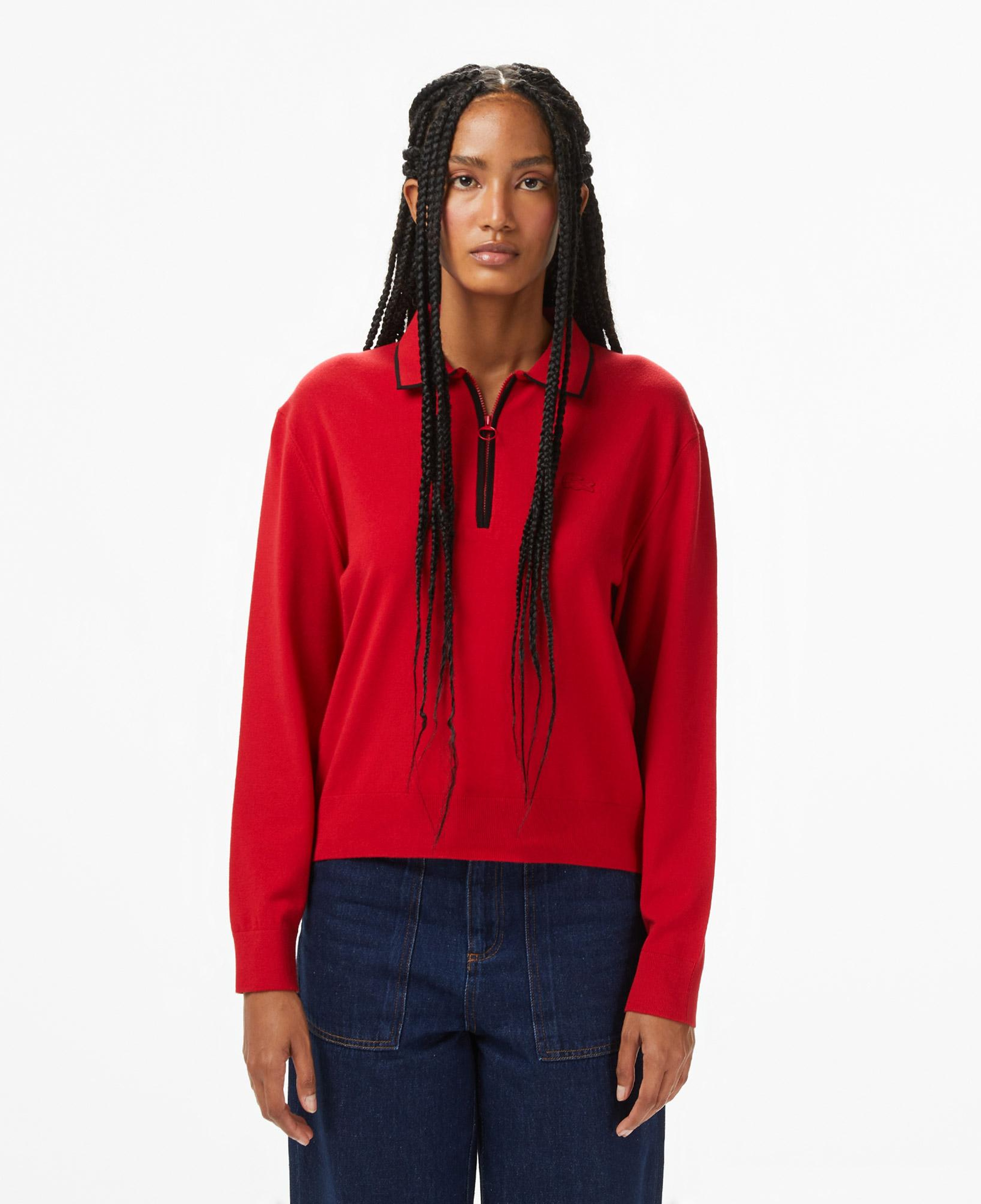 Kadın Regular Fit Polo Yaka Kırmızı Kazak