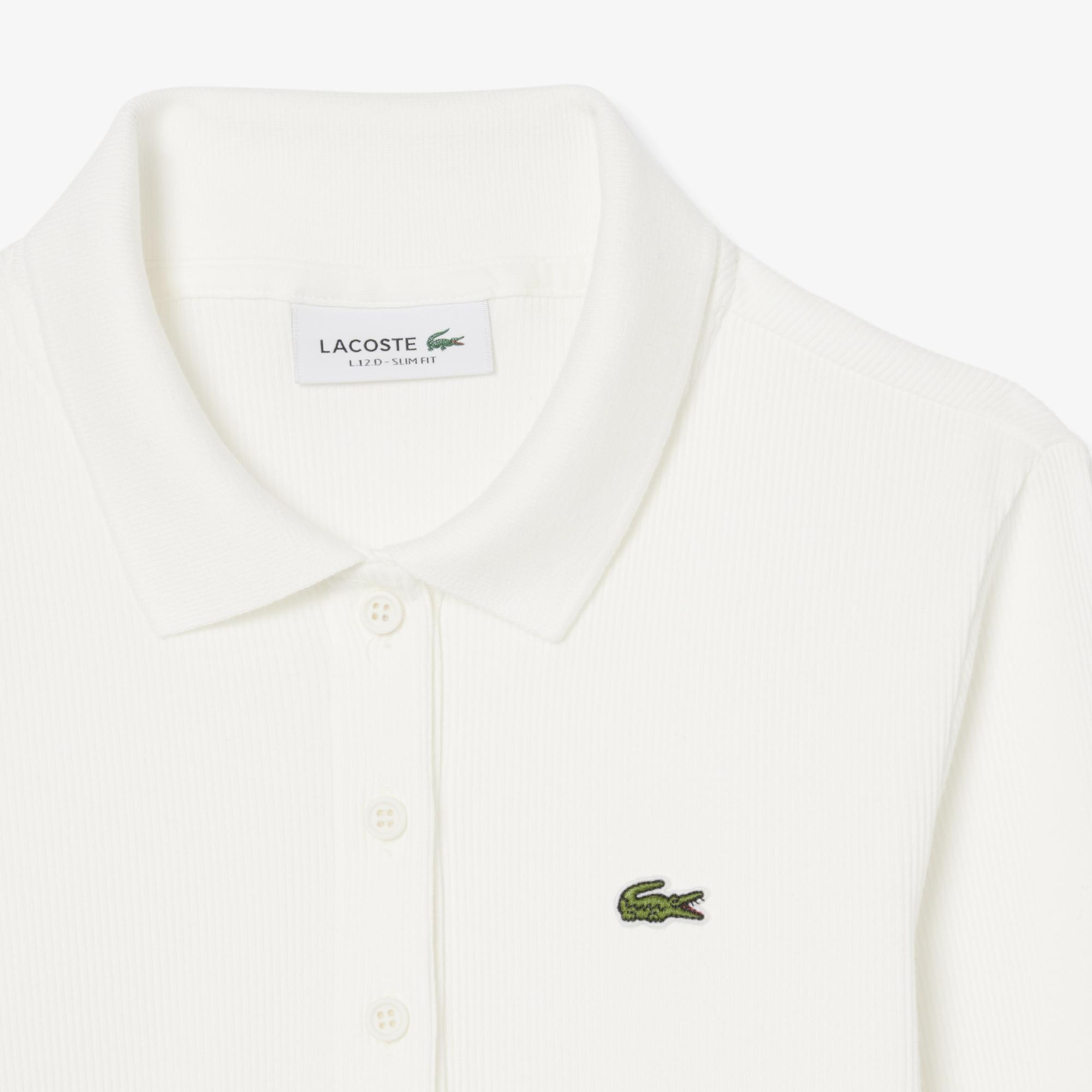 Lacoste L.12.D Kadın Slim Fit Uzun Kollu Organik Pamuk Beyaz Polo