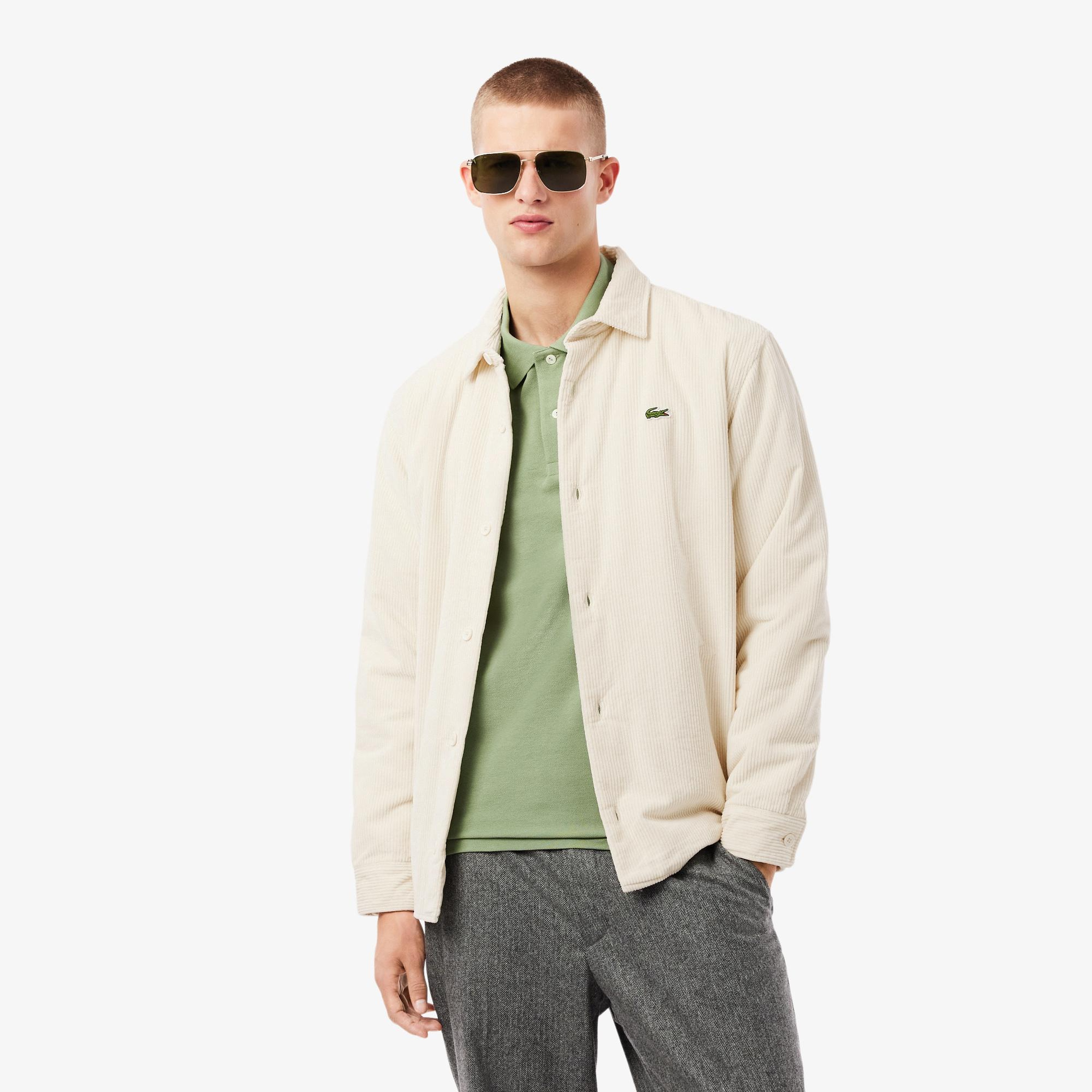 Erkek Relaxed Fit Kadife Krem Dış Gömlek