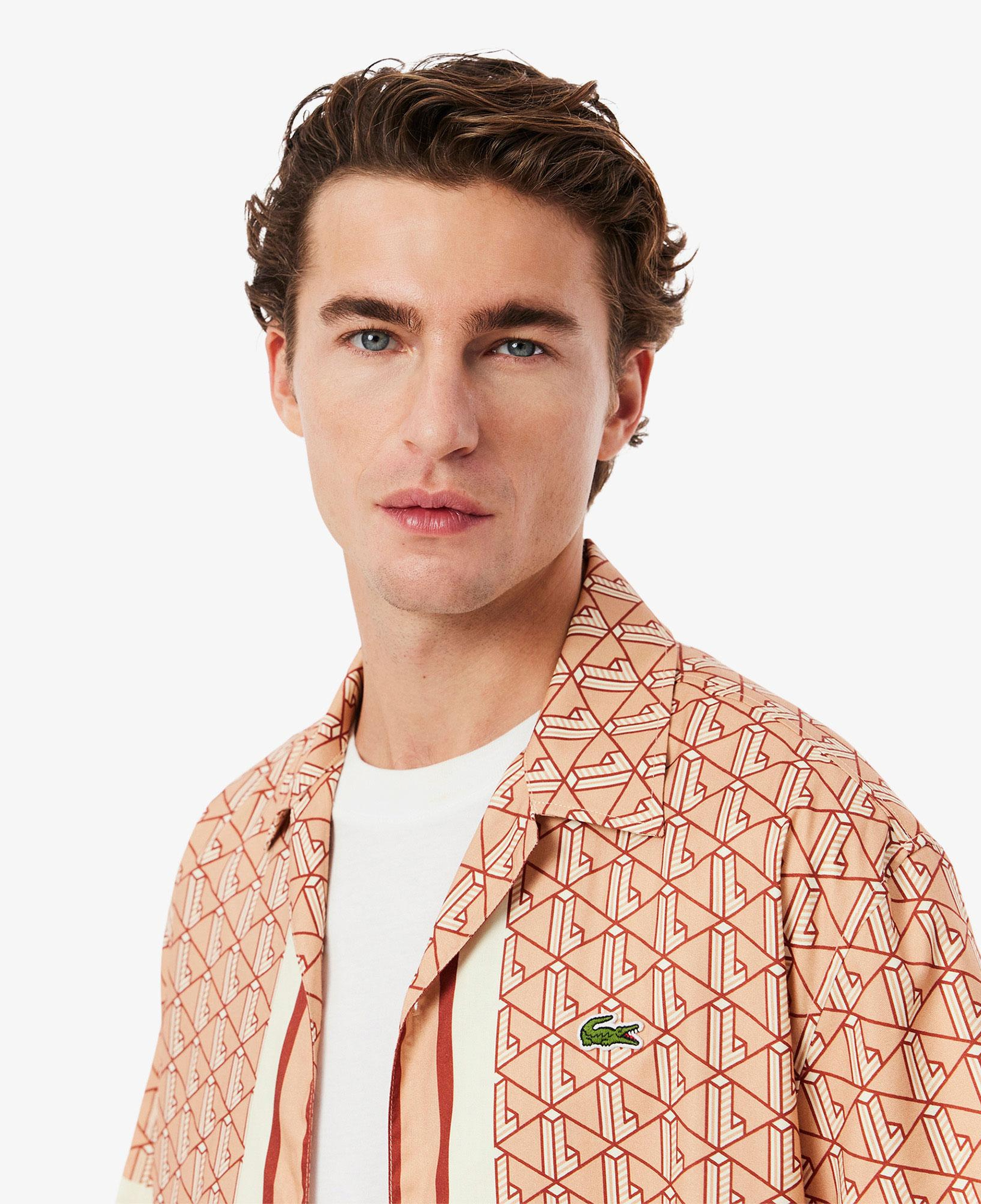 Erkek Relaxed Fit Kısa Kollu Monogram Turuncu Gömlek