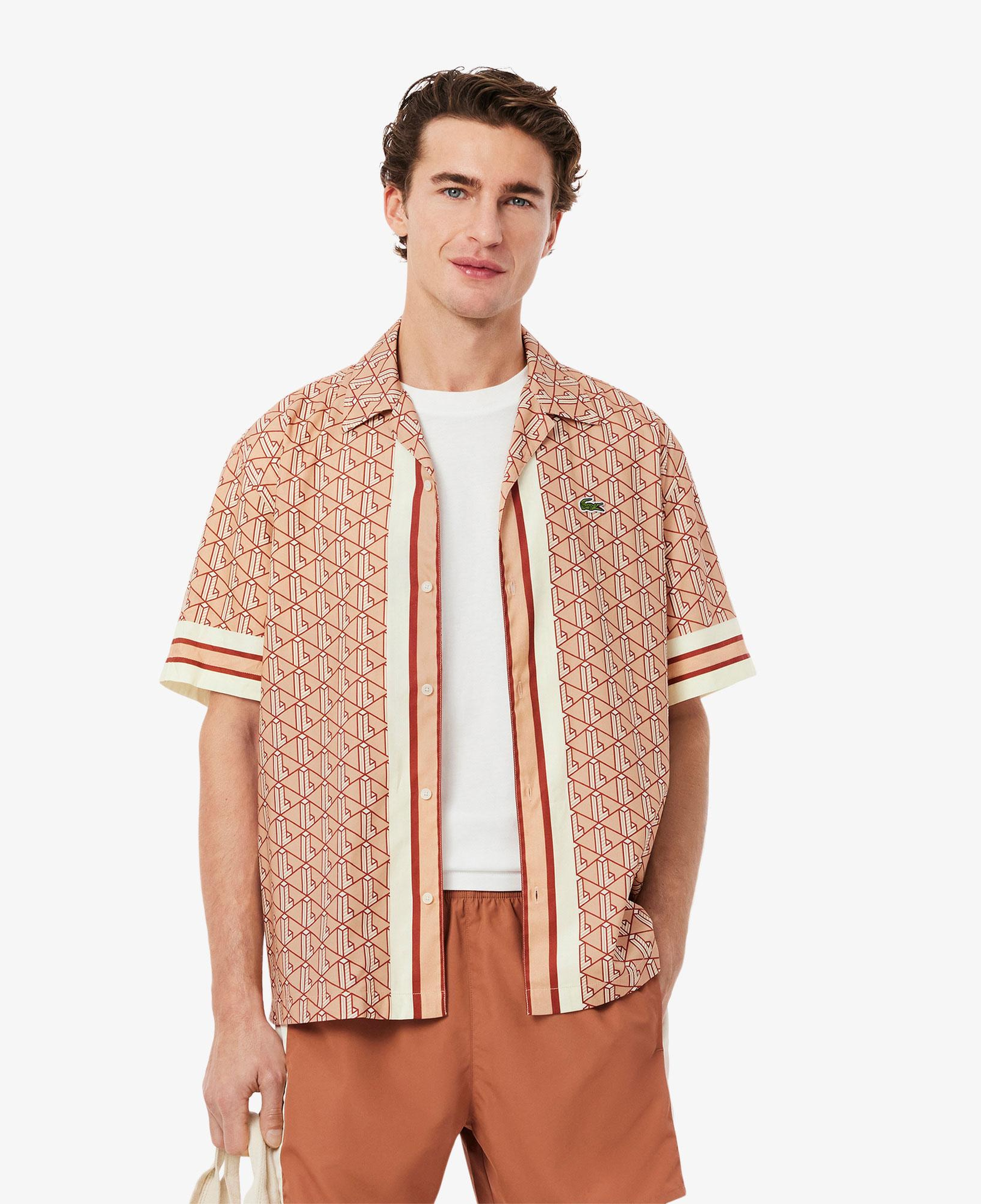 Erkek Relaxed Fit Kısa Kollu Monogram Turuncu Gömlek