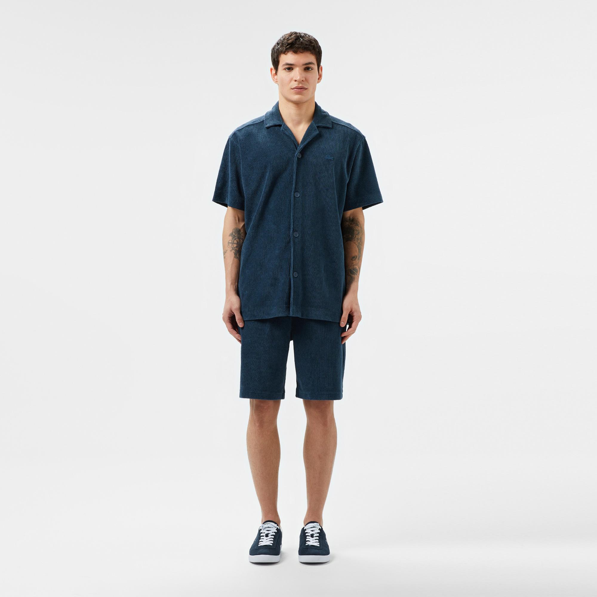 Erkek Relaxed Fit Kısa Kollu Koyu Mavi Gömlek