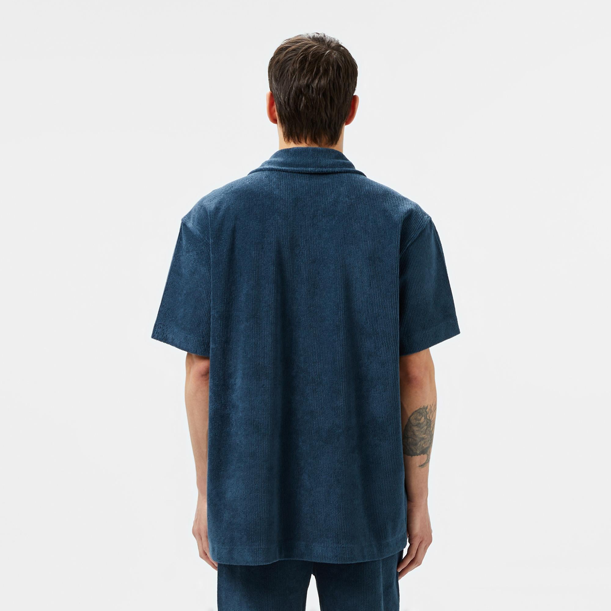 Erkek Relaxed Fit Kısa Kollu Koyu Mavi Gömlek