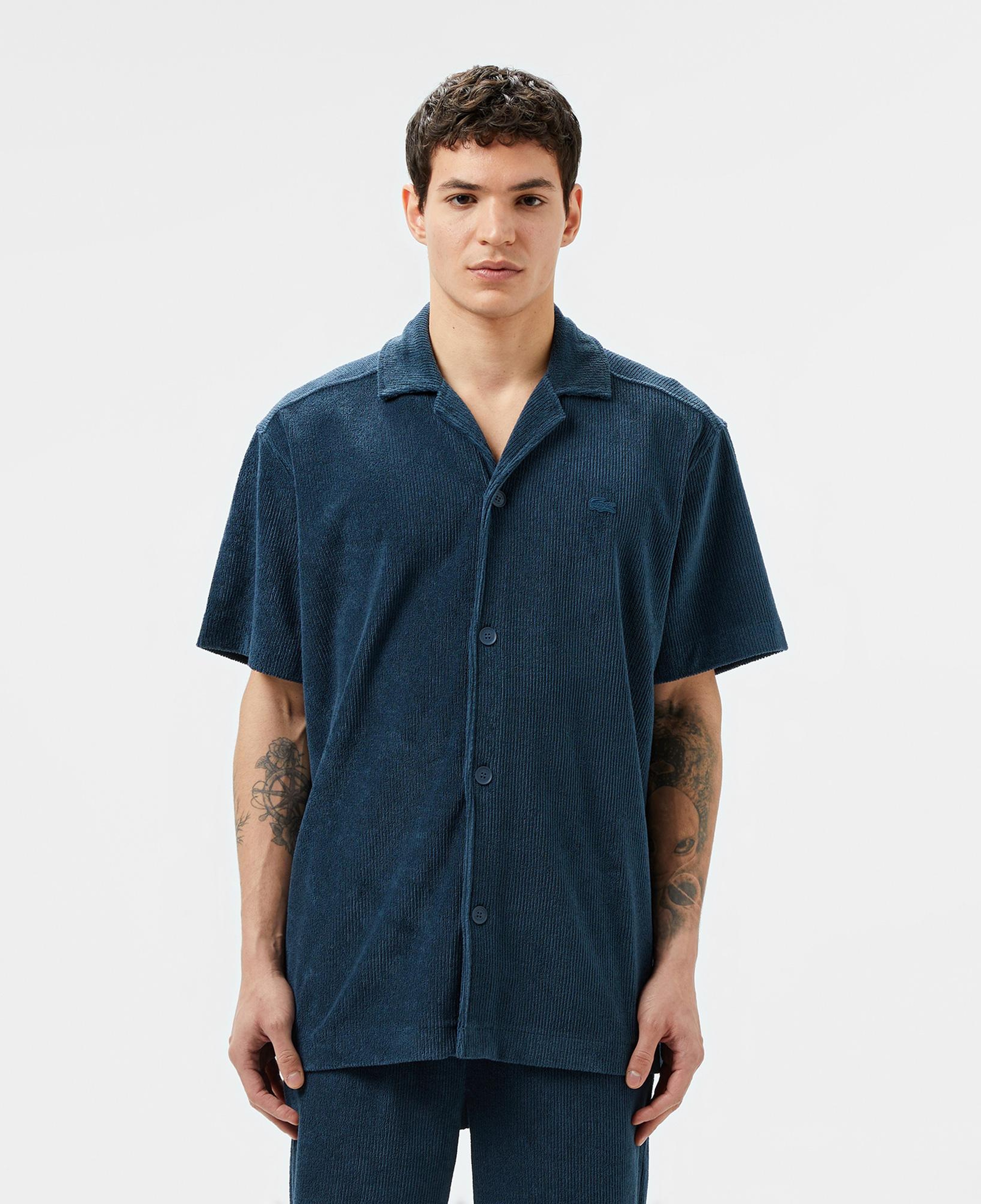 Erkek Relaxed Fit Kısa Kollu Koyu Mavi Gömlek