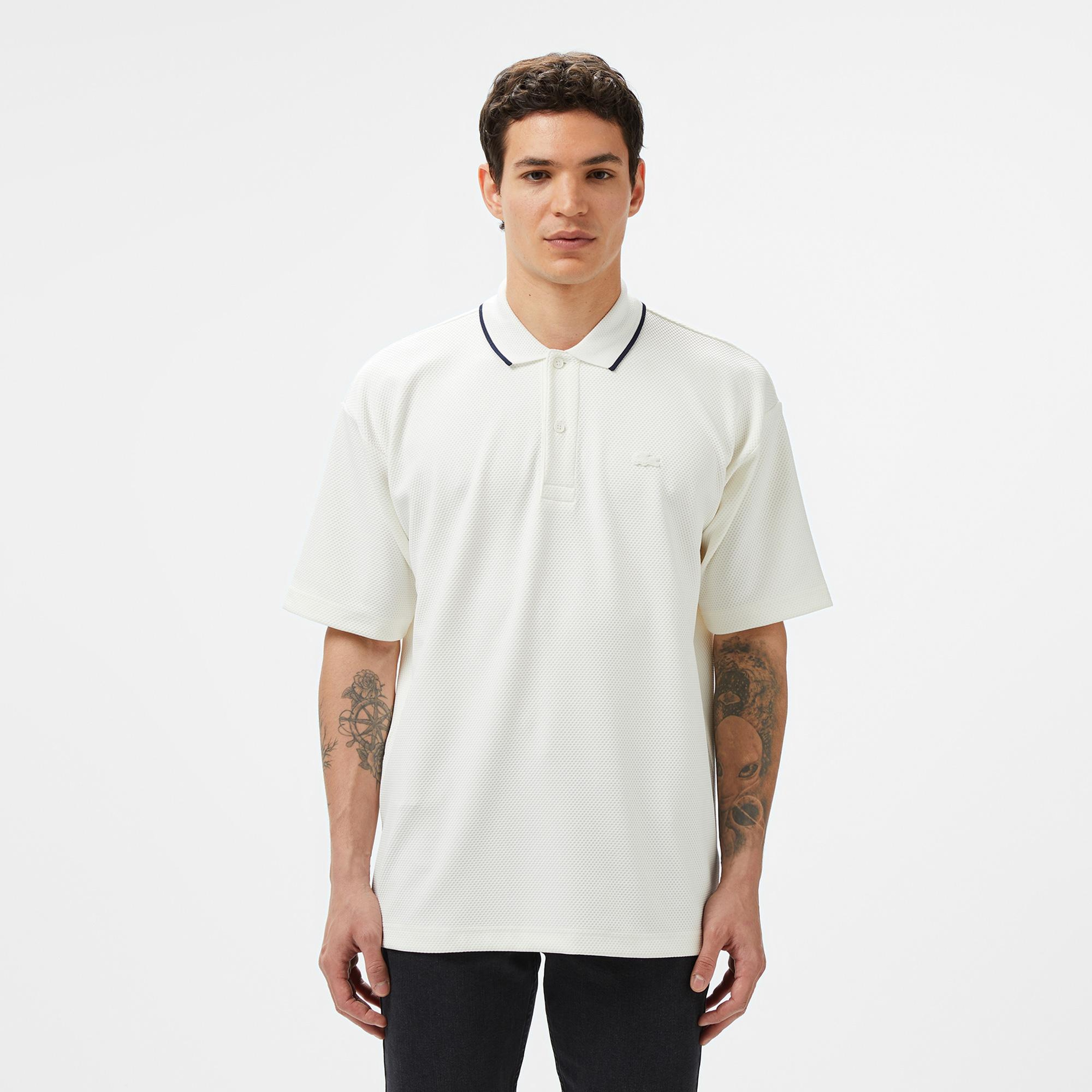 Erkek Oversize Fit Beyaz Polo