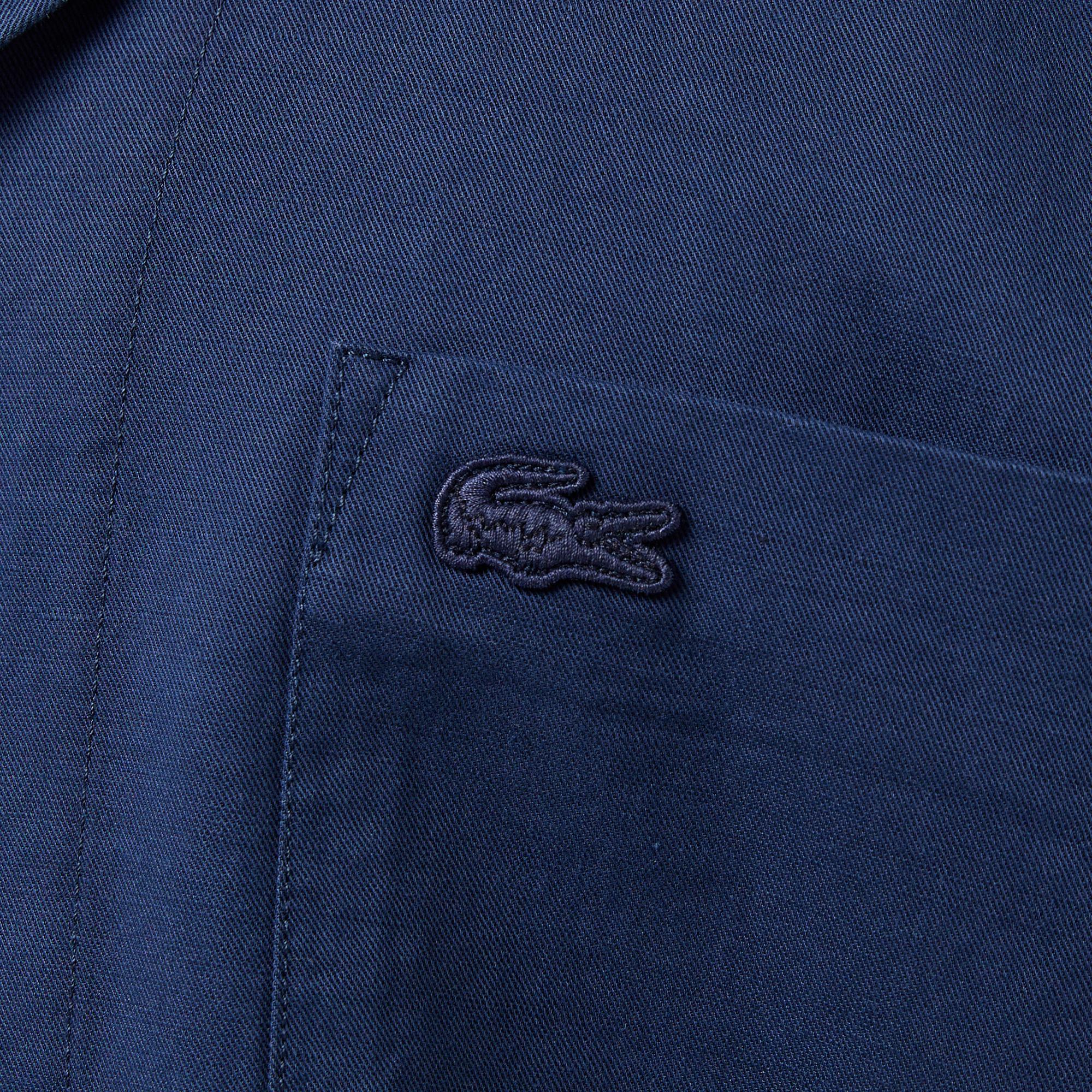 Erkek Relaxed Fit Kısa Kollu Lacivert Keten Karışımlı Gömlek