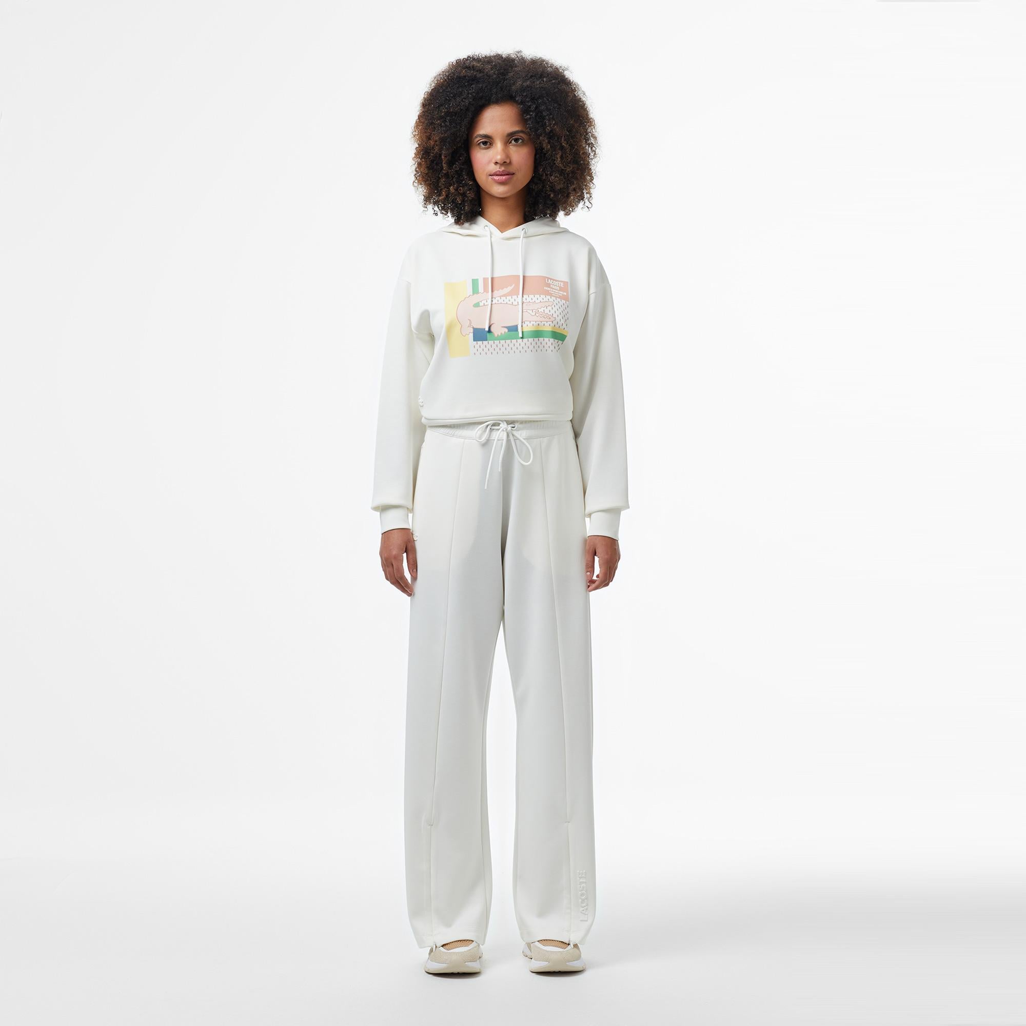 Lacoste Kadın Loose Fit Beyaz Modal Karışımlı Eşofman Altı