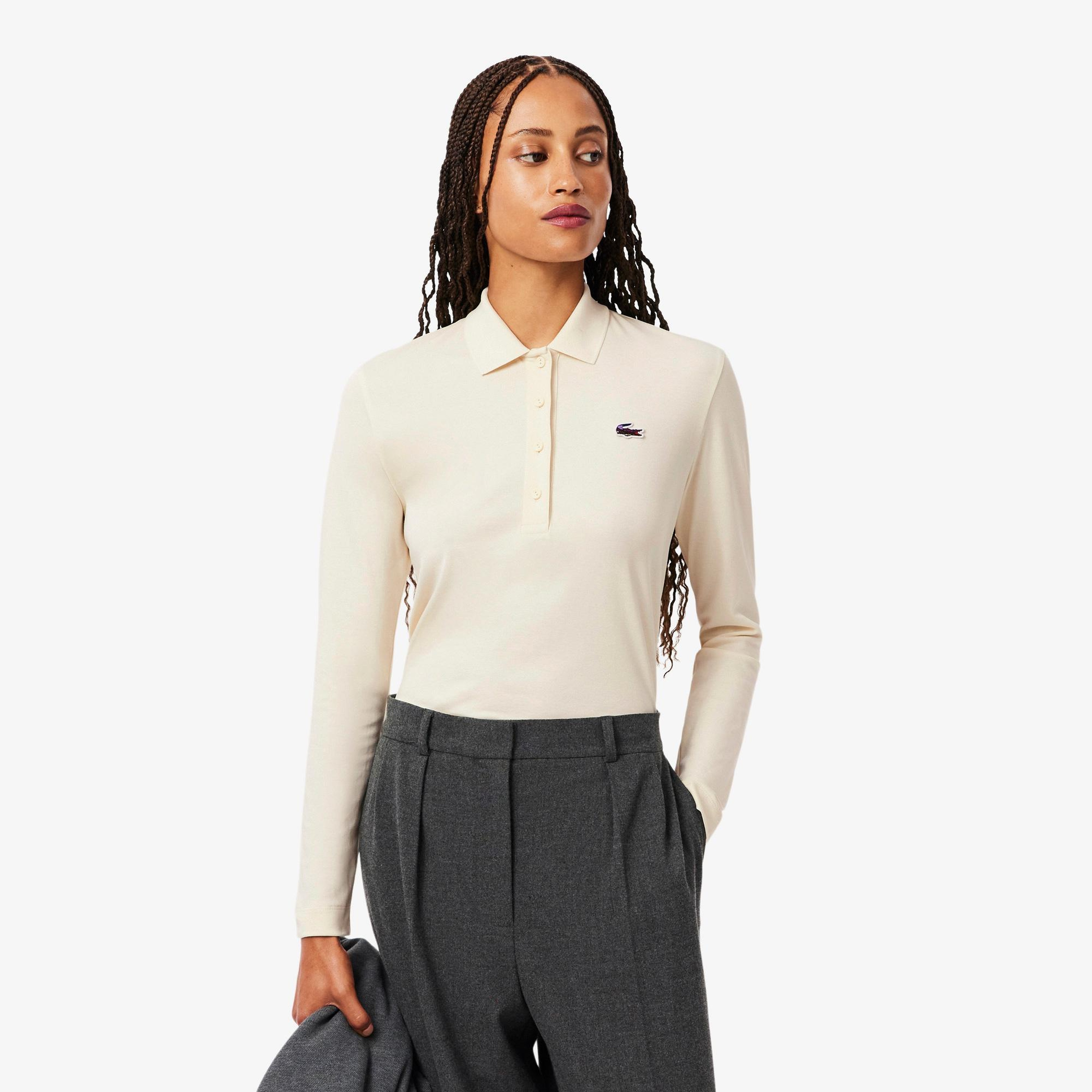 Kadın Regular Fit Uzun Kollu Krem Polo
