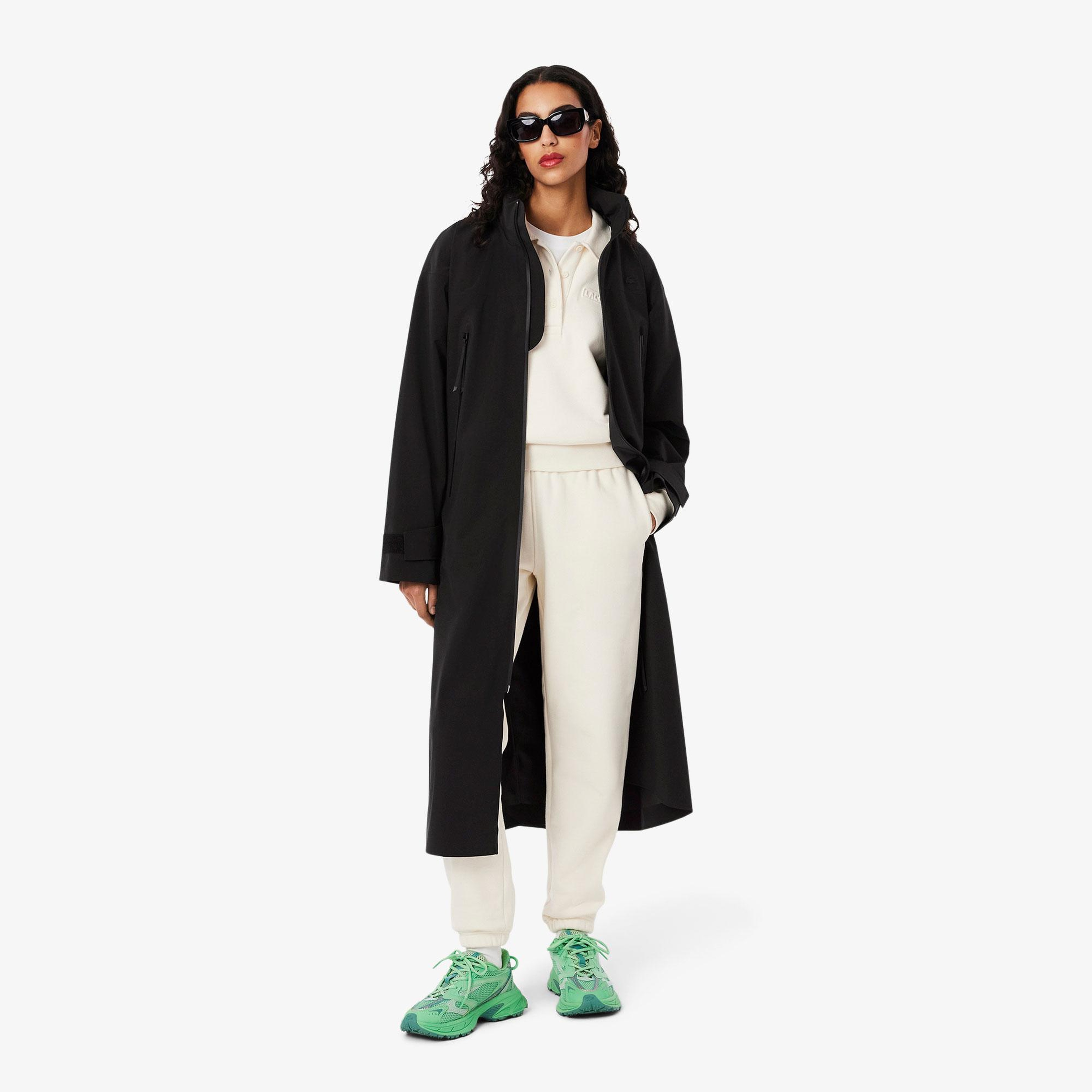 Kadın Oversize Fit Kapüşonlu Siyah Trençkot