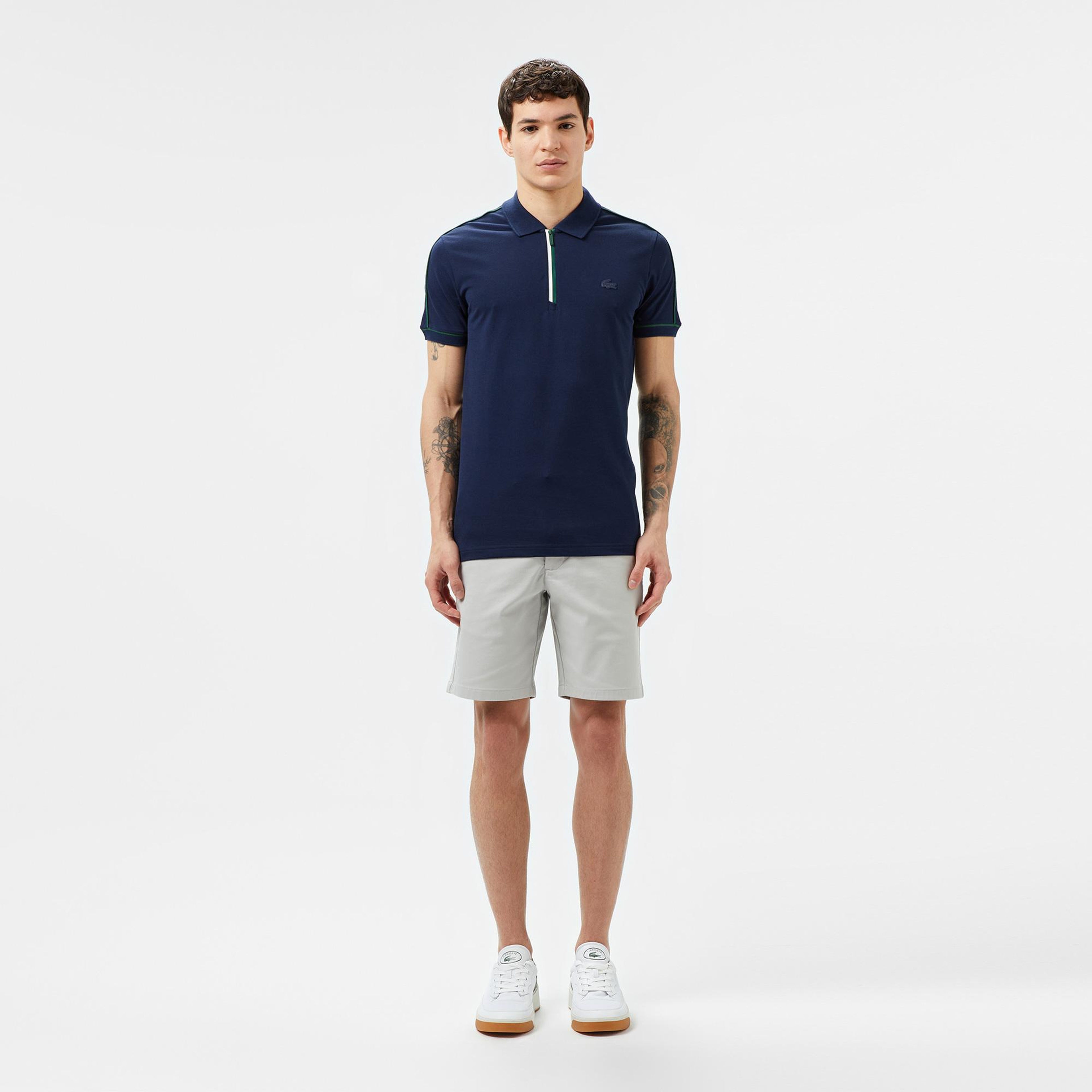 Erkek Slim Fit Yarım Fermuarlı Lacivert Polo