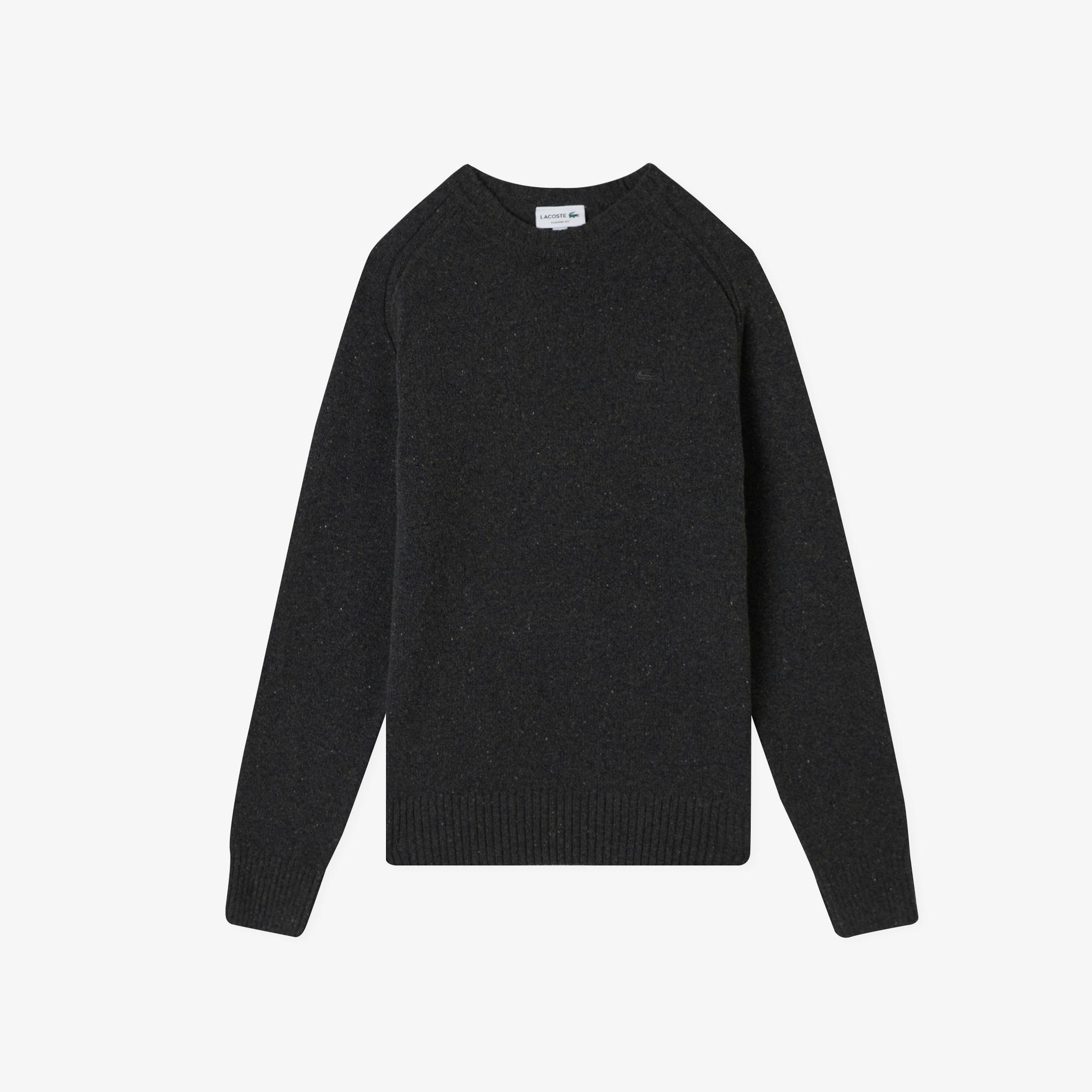 Erkek Classic Fit Bisiklet Yaka Yün Gri Kazak