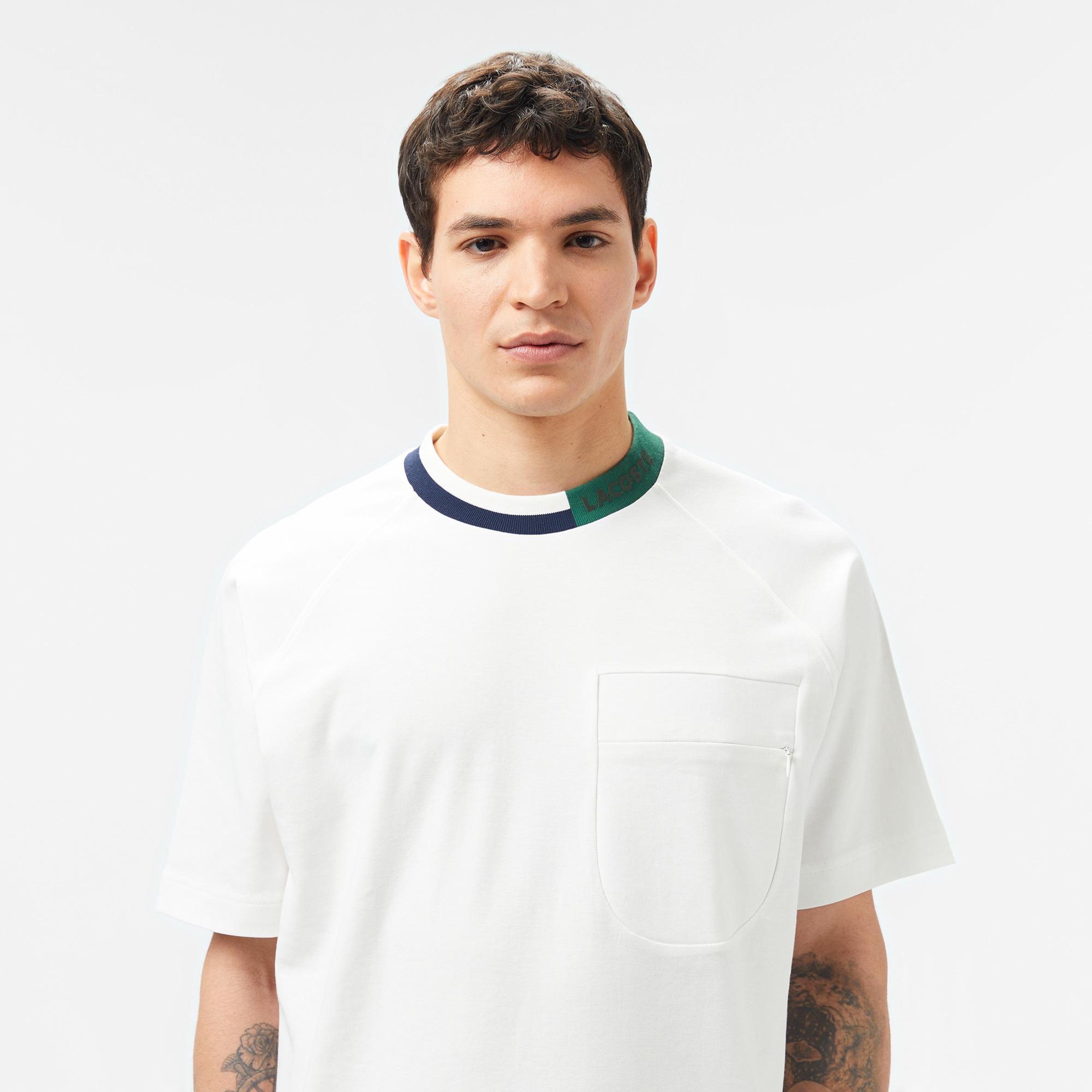 Erkek Bisiklet Yaka Beyaz Cepli Modal Karışımlı T-Shirt
