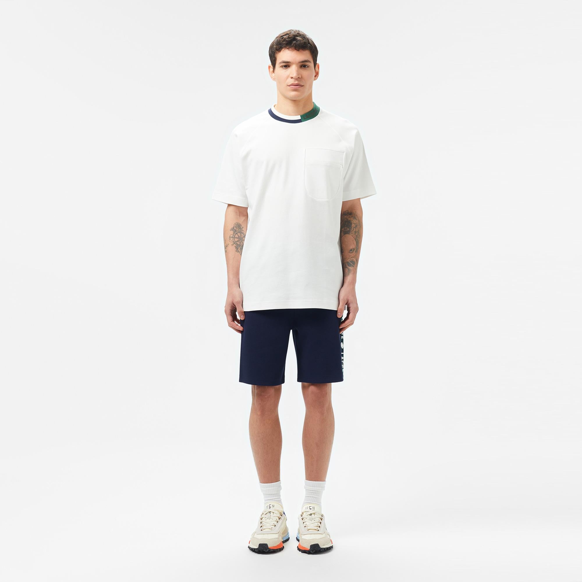 Erkek Bisiklet Yaka Beyaz Cepli Modal Karışımlı T-Shirt