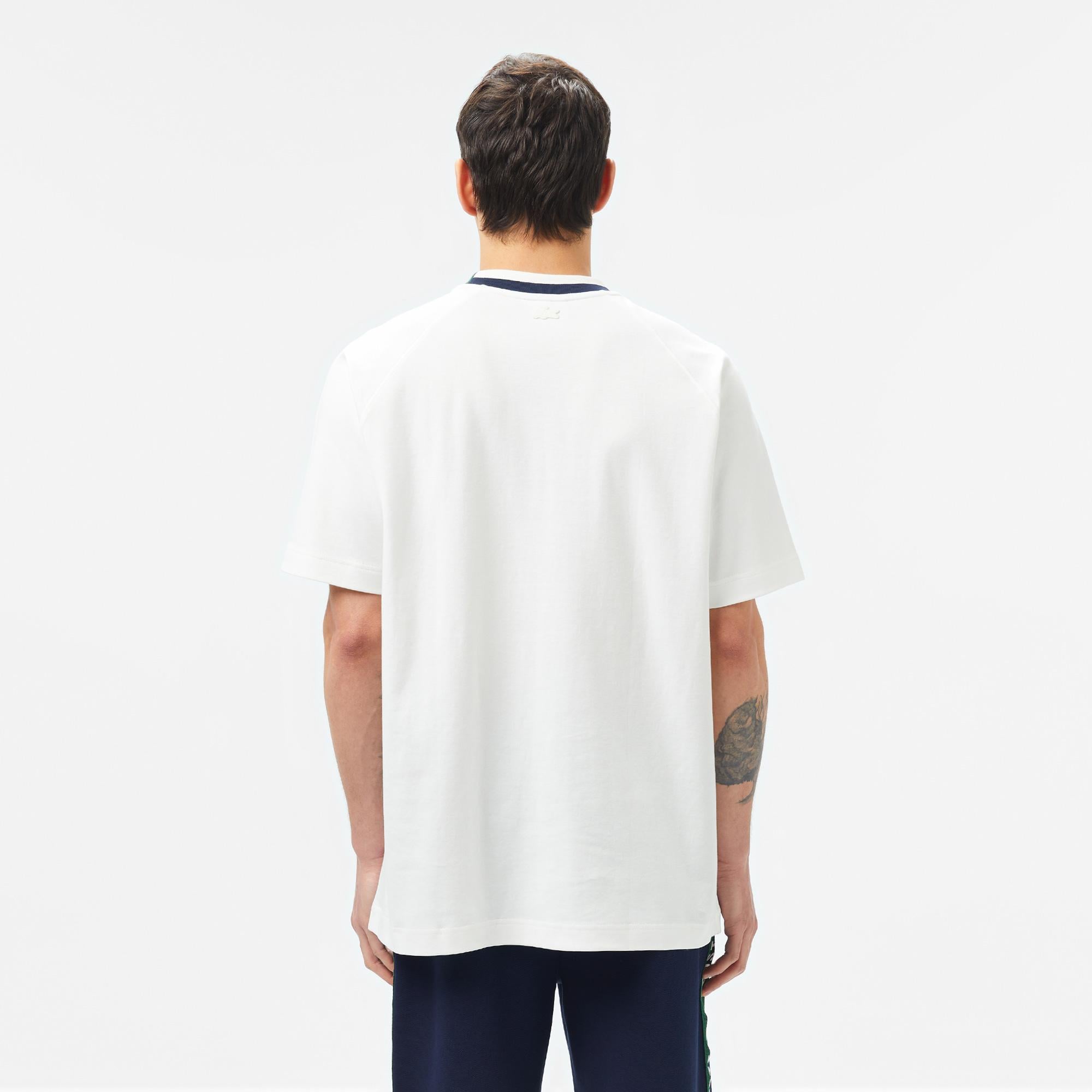 Erkek Bisiklet Yaka Beyaz Cepli Modal Karışımlı T-Shirt