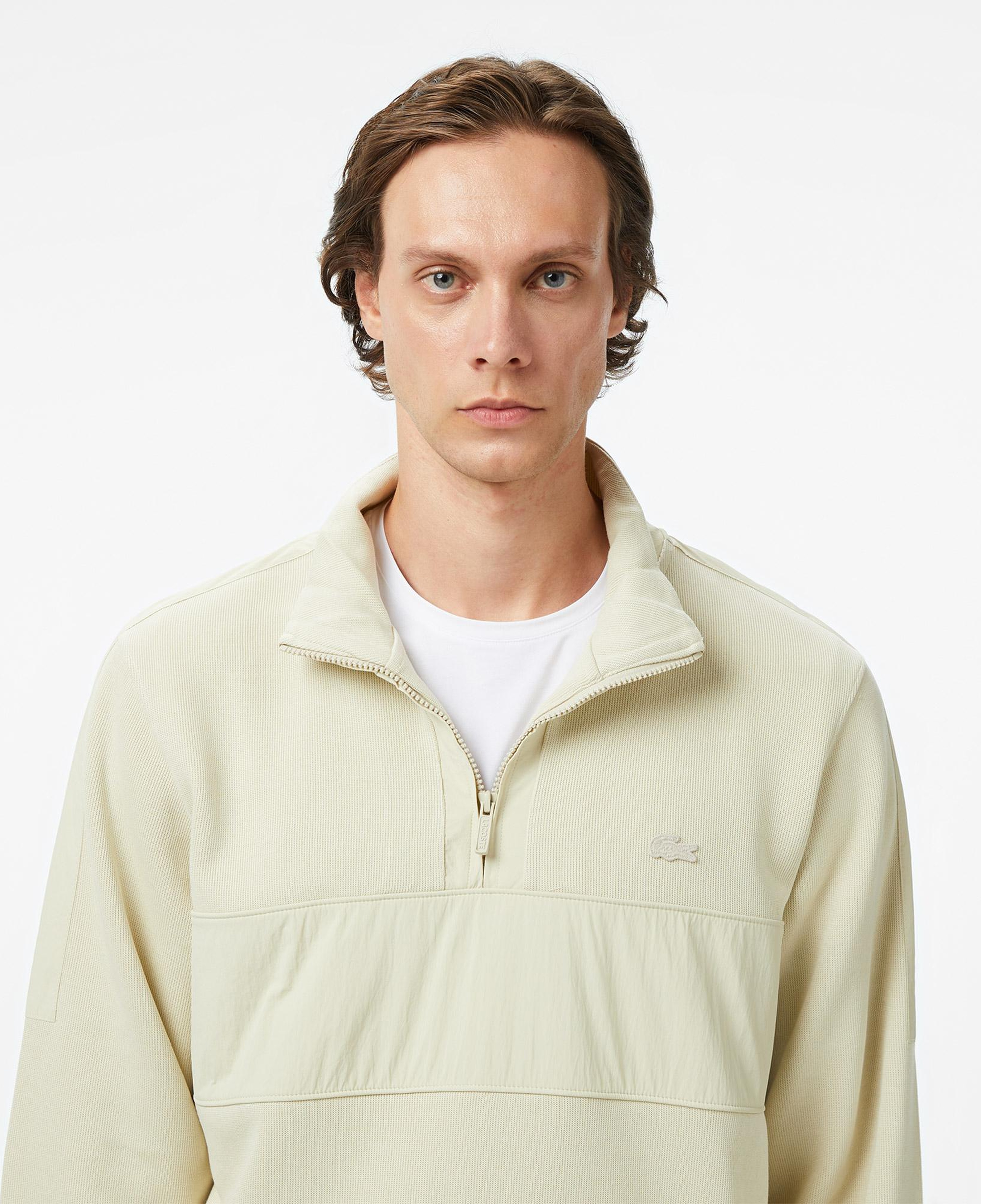 Lacoste Classic Fit Yarım Fermuarlı Desenli Erkek Bej Sweatshirt