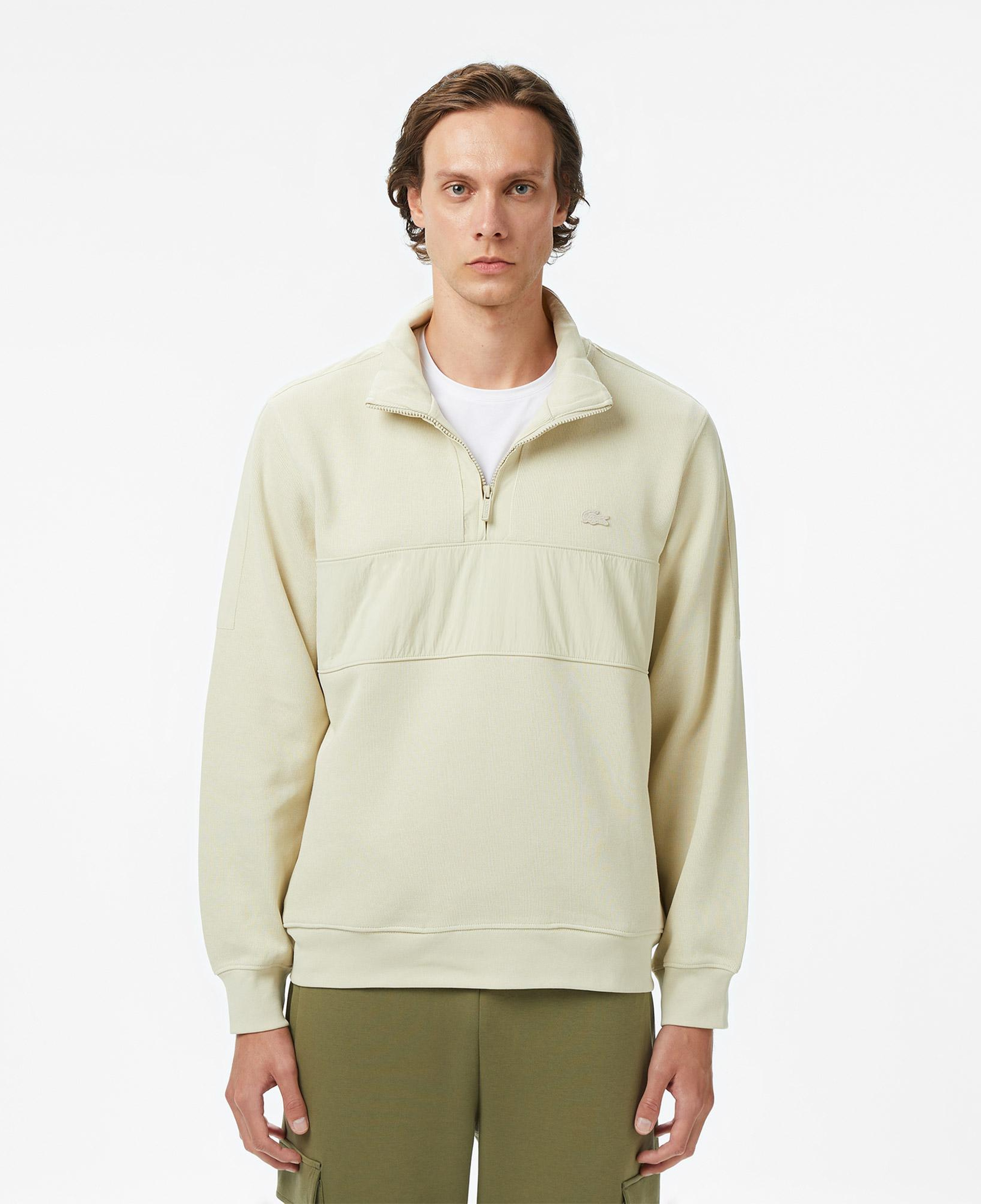 Lacoste Classic Fit Yarım Fermuarlı Desenli Erkek Bej Sweatshirt