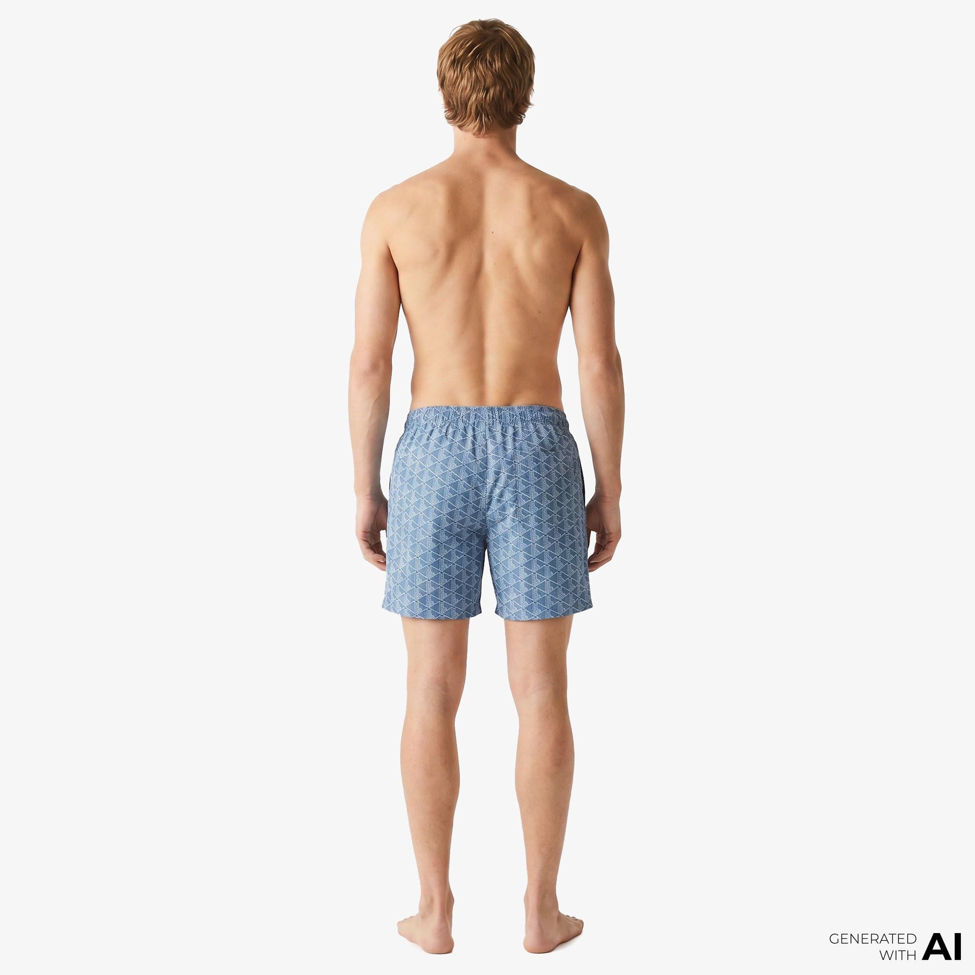 Lacoste Mid Monogram Print Swim Erkek Mavi Deniz Şortu