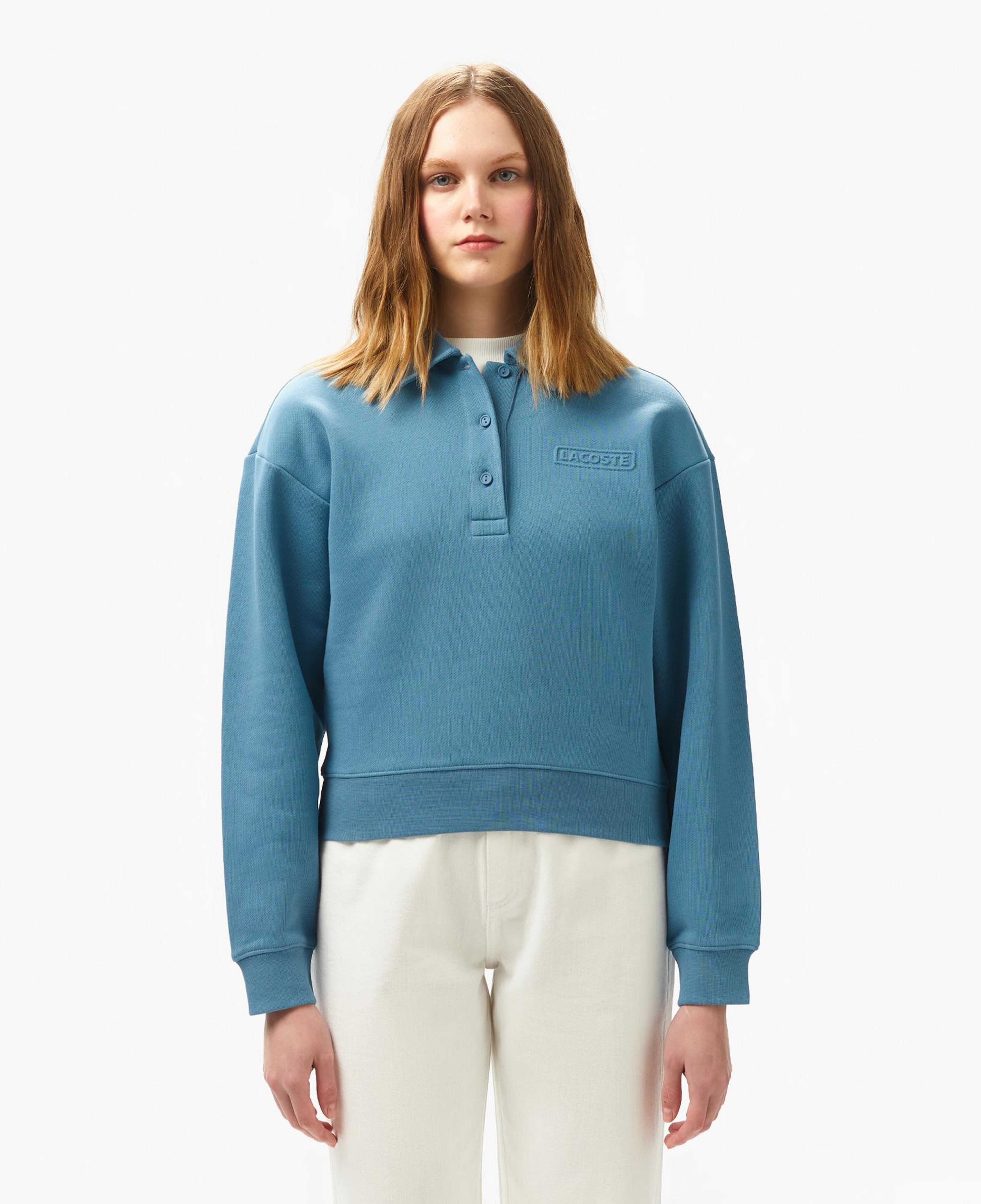 Kadın Relaxed Fit Polo Yaka Mavi Sweatshirt