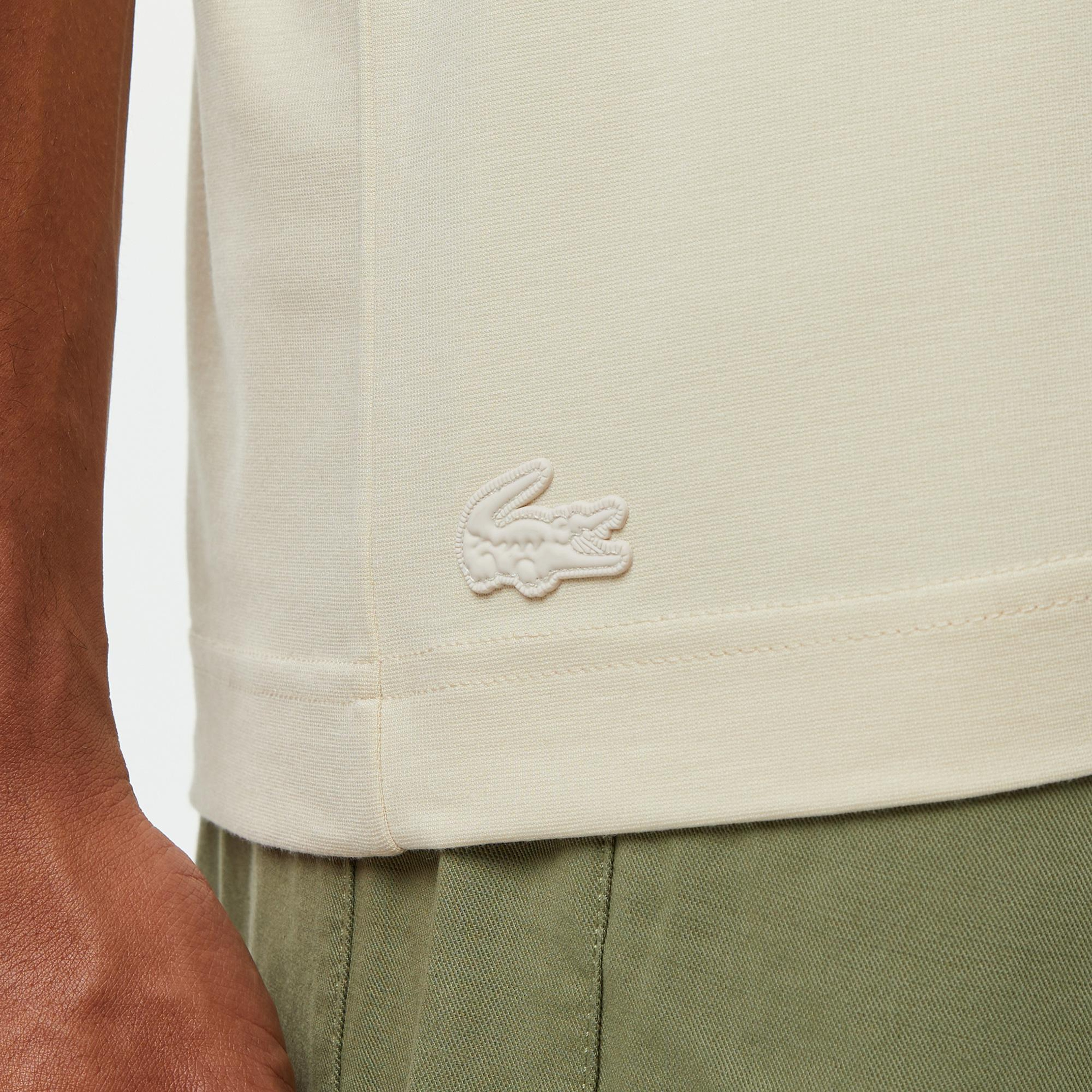 Erkek Oversize Fit Yarım Fermuarlı Bej Polo