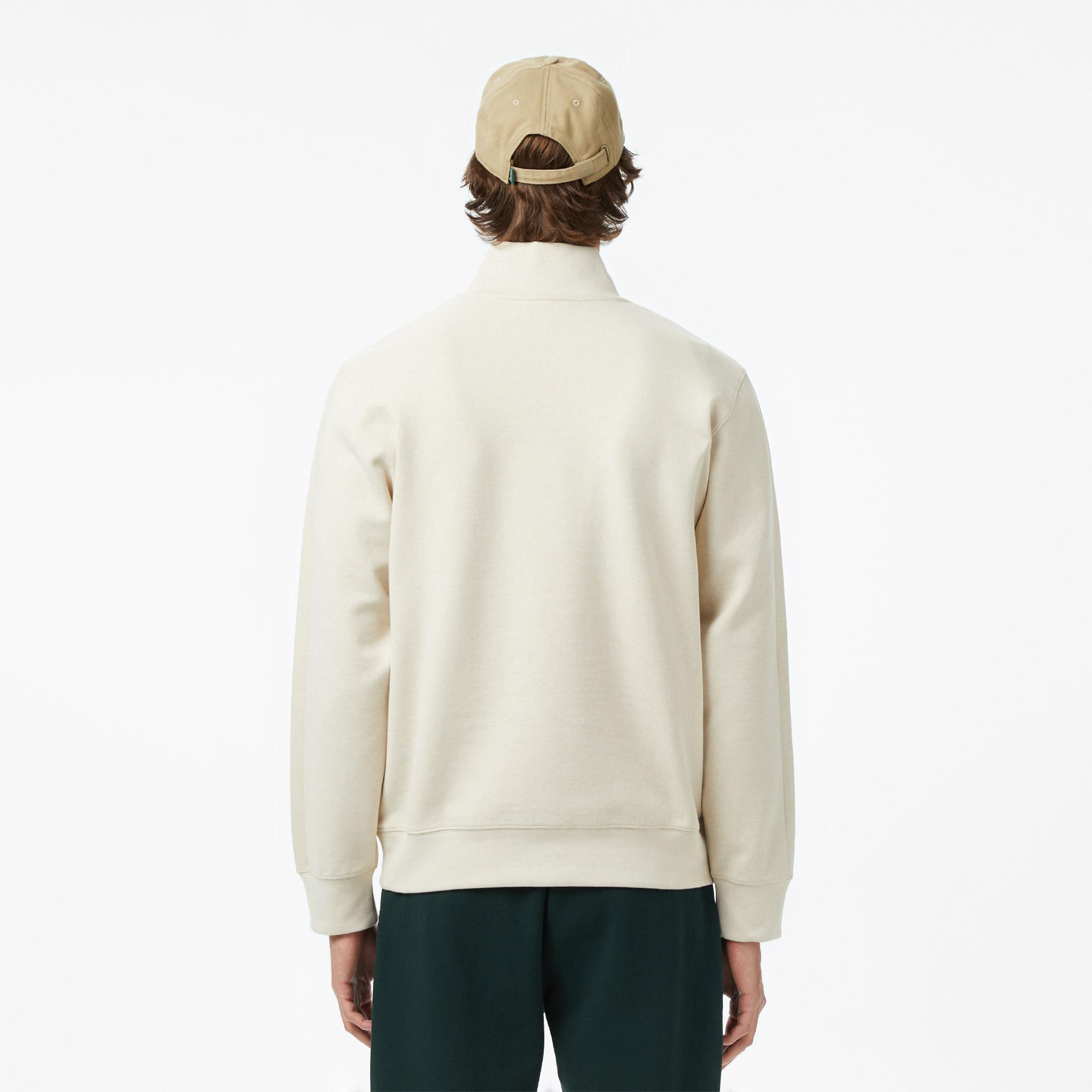 Erkek Classic Fit Yarım Fermuarlı Krem Sweatshirt