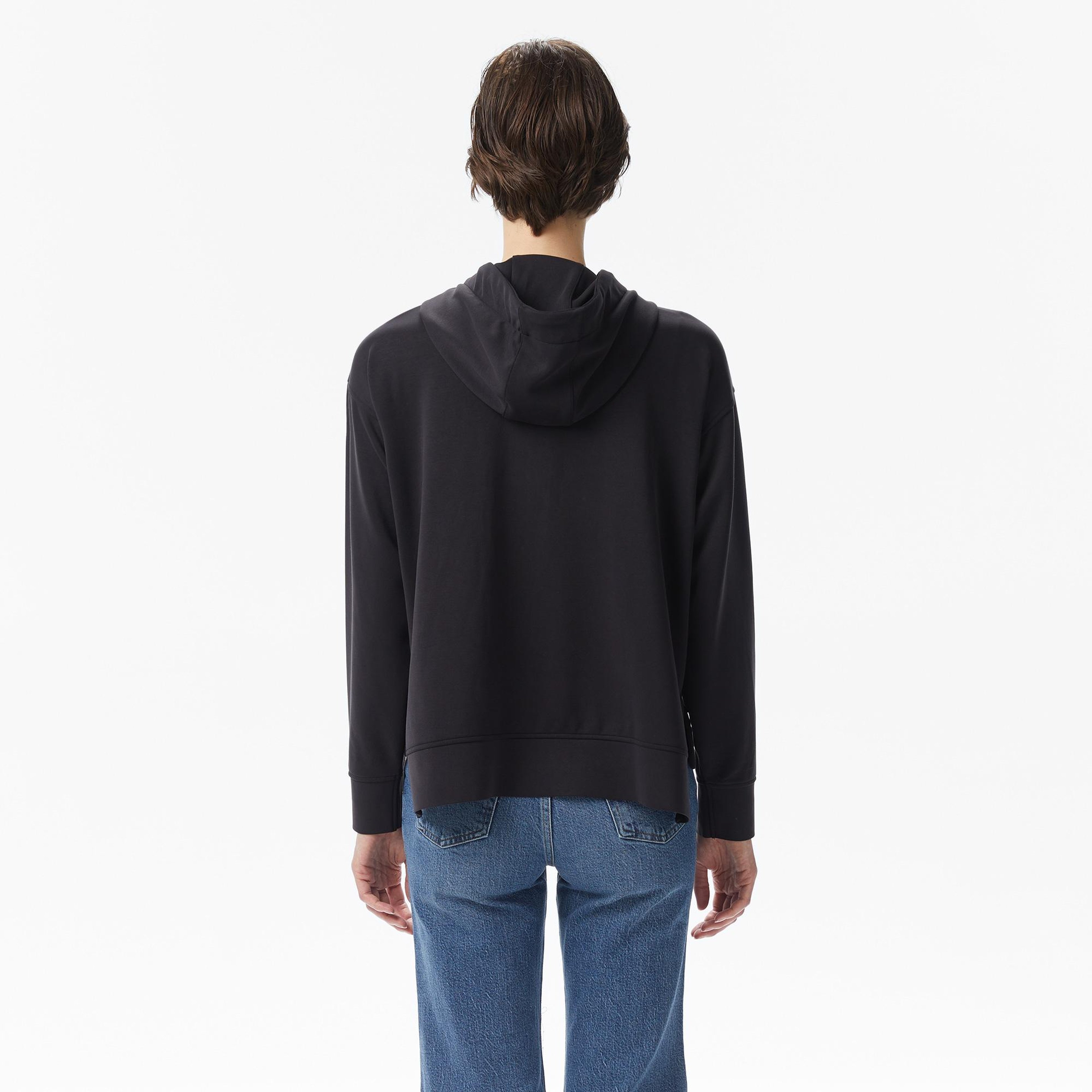 Lacoste Kadın Relaxed Fit Kapüşonlu Siyah Modal Karışımlı Sweatshirt