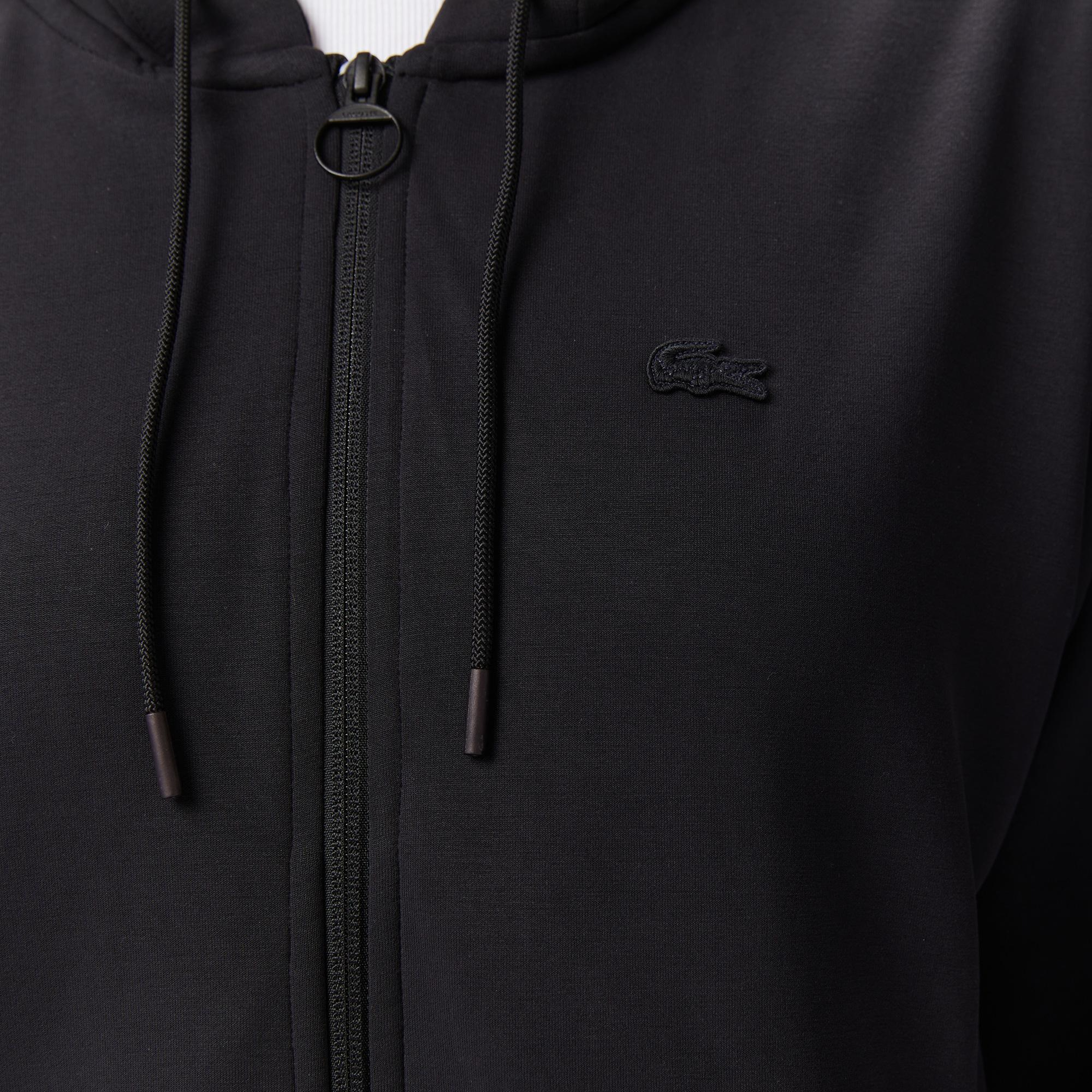 Lacoste Kadın Relaxed Fit Kapüşonlu Siyah Modal Karışımlı Sweatshirt