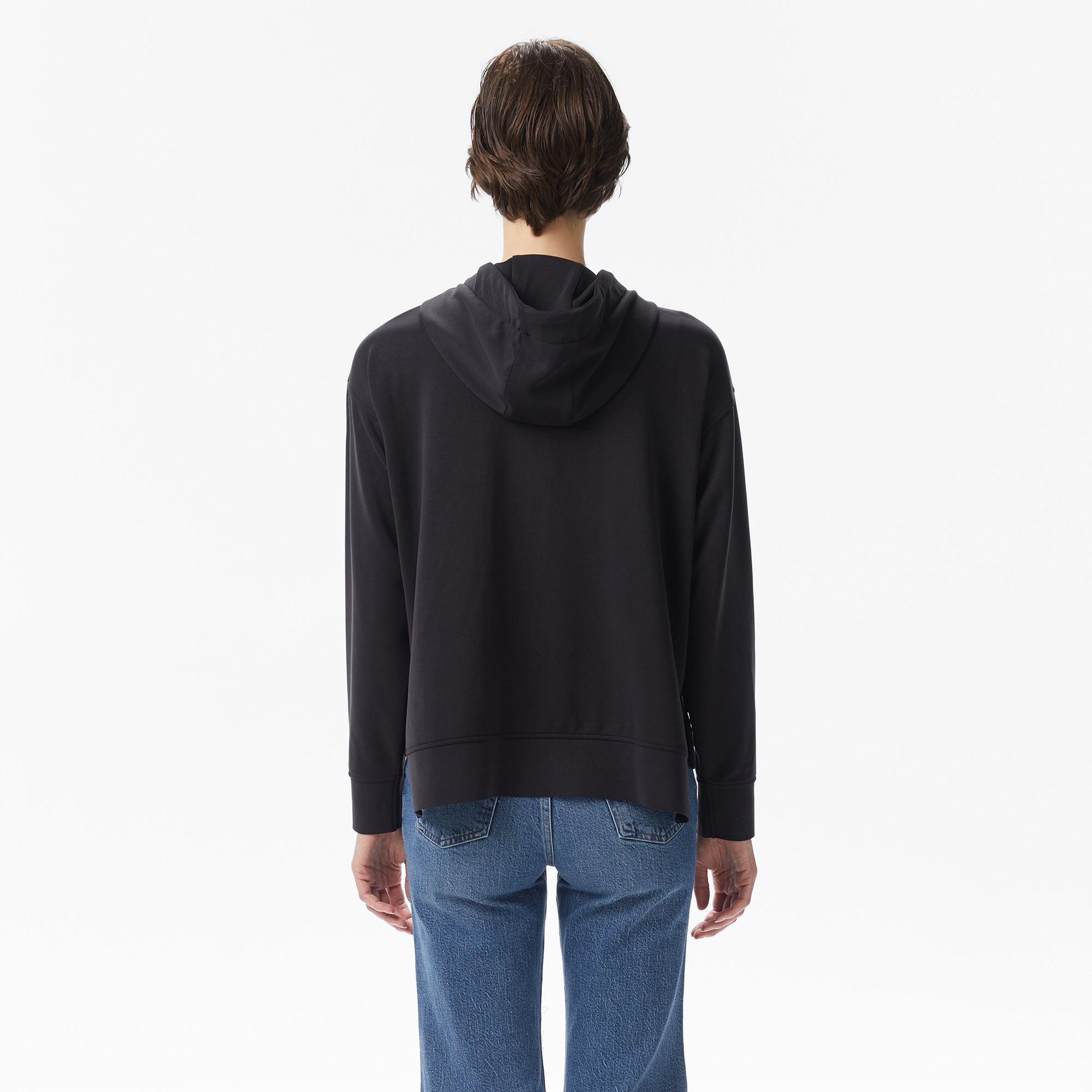 Lacoste Kadın Relaxed Fit Kapüşonlu Siyah Modal Karışımlı Sweatshirt