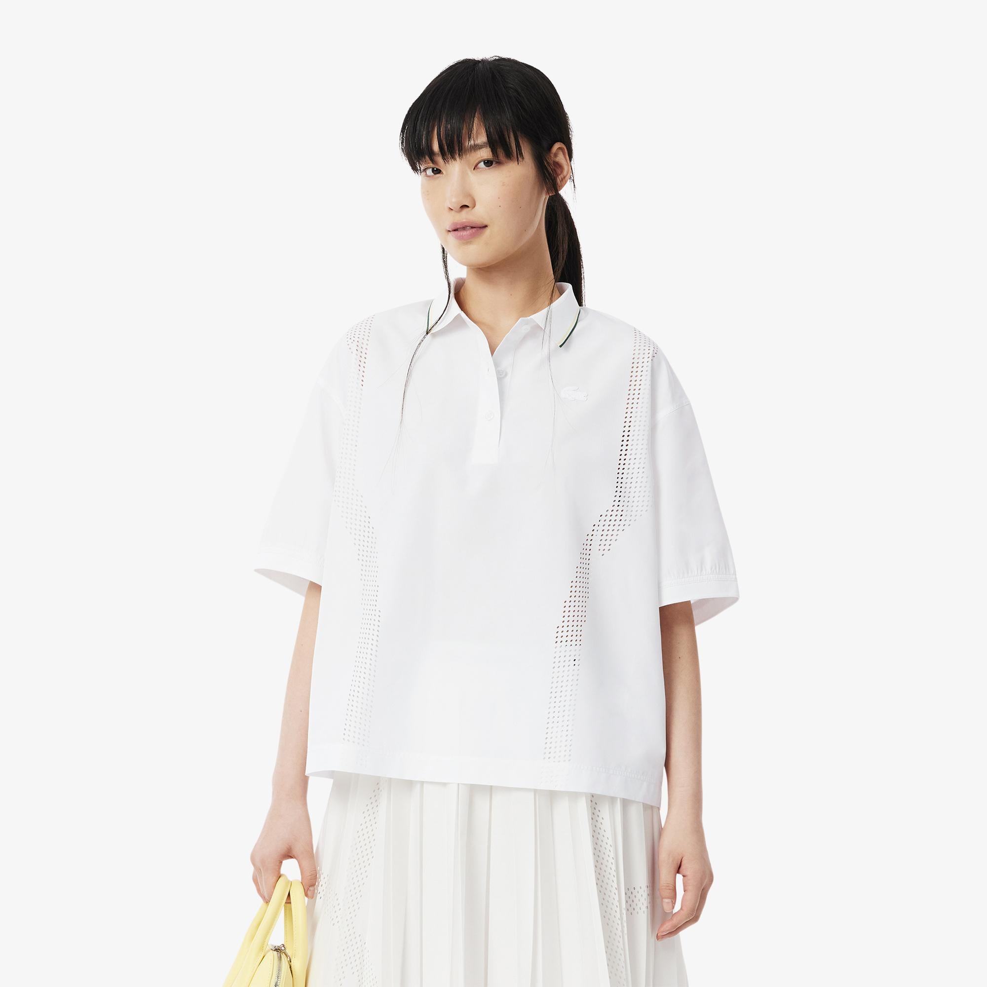 Lacoste Kadın Oversize Fit Kısa Kollu Beyaz Polo