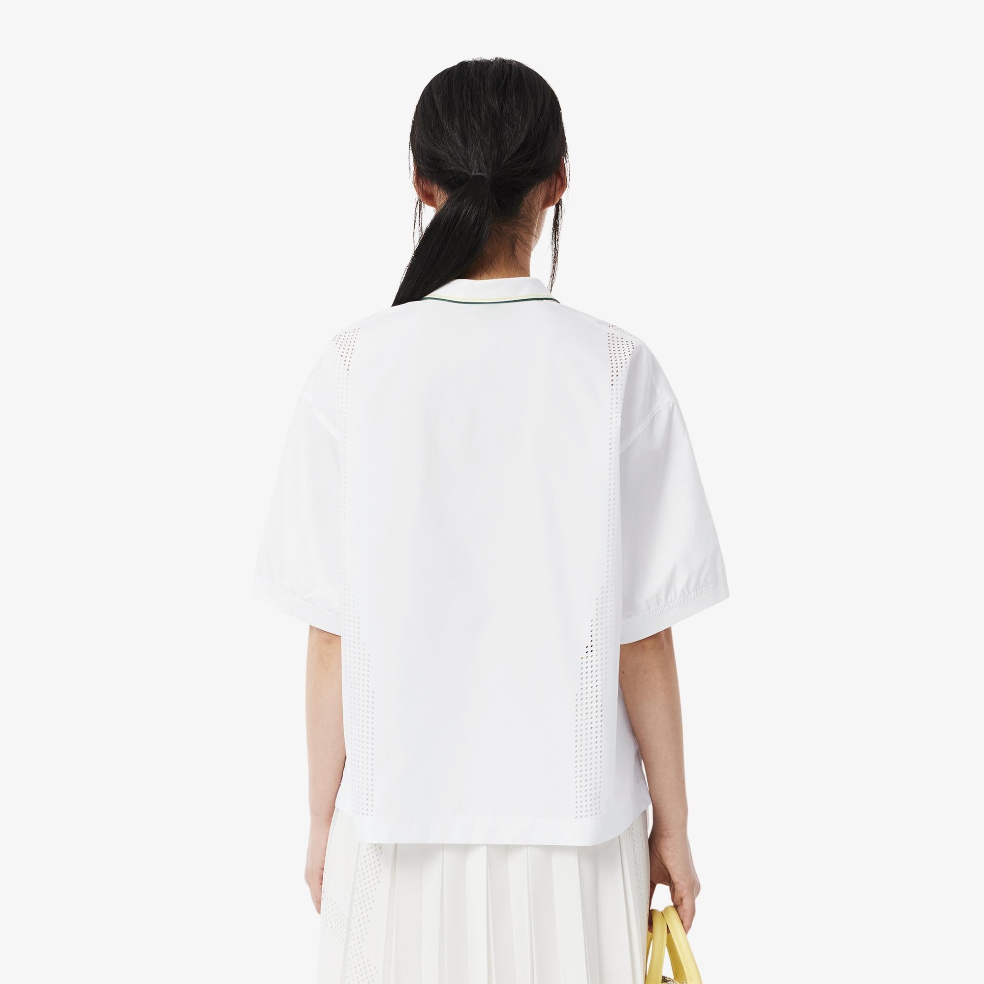Lacoste Kadın Oversize Fit Kısa Kollu Beyaz Polo