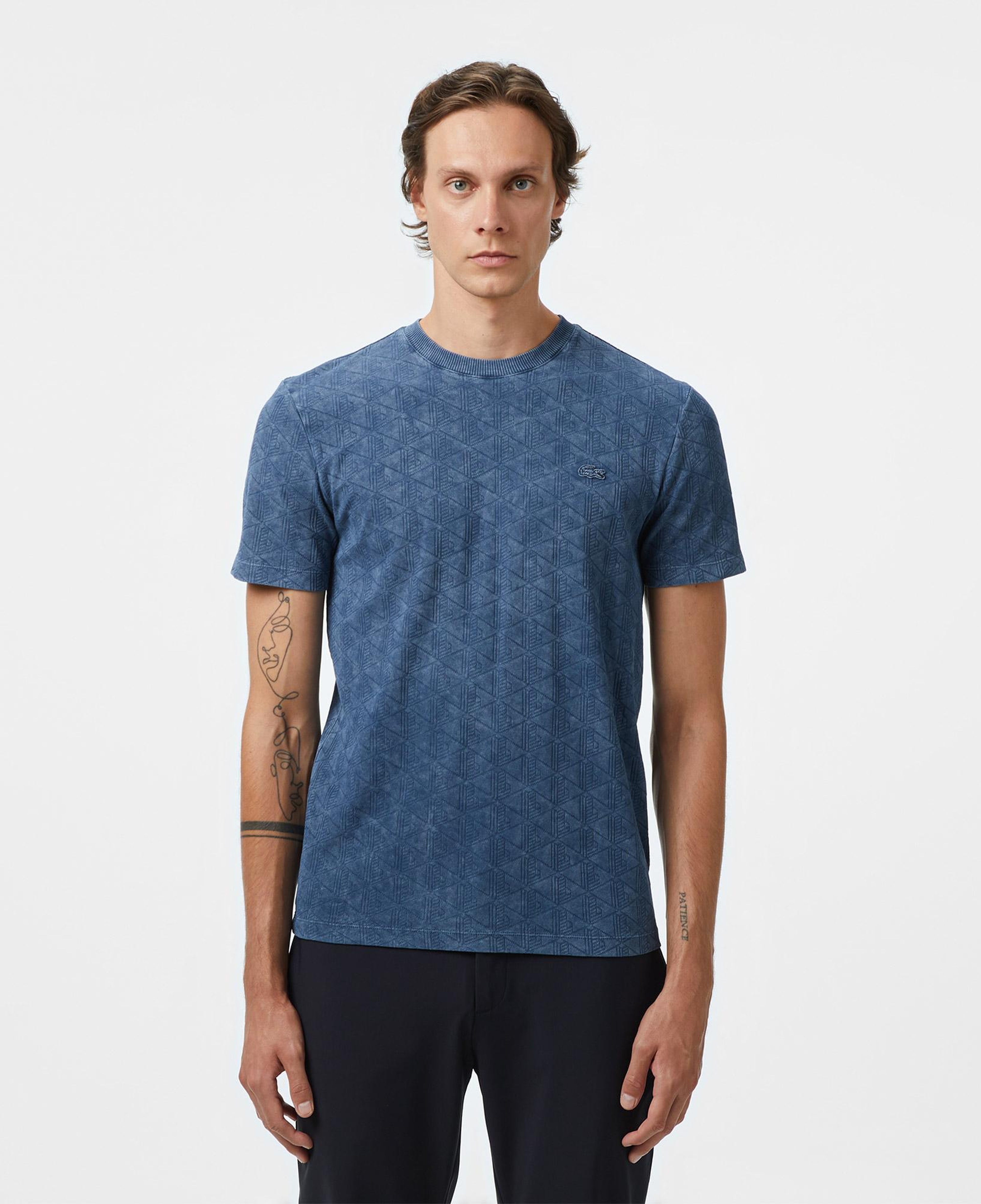 Erkek Regular Fit Bisiklet Yaka Monogram Lacivert T-Shirt