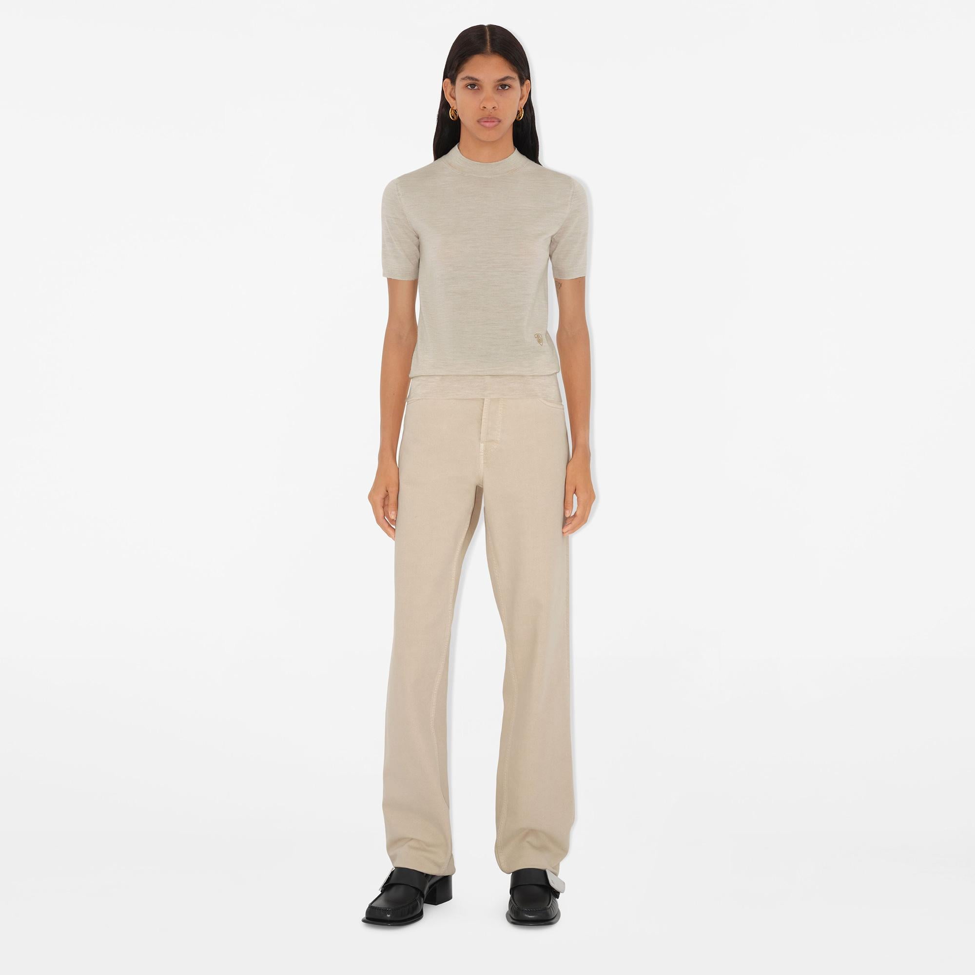 Burberry Pai Wool Top Kadın Krem Yün T-Shirt