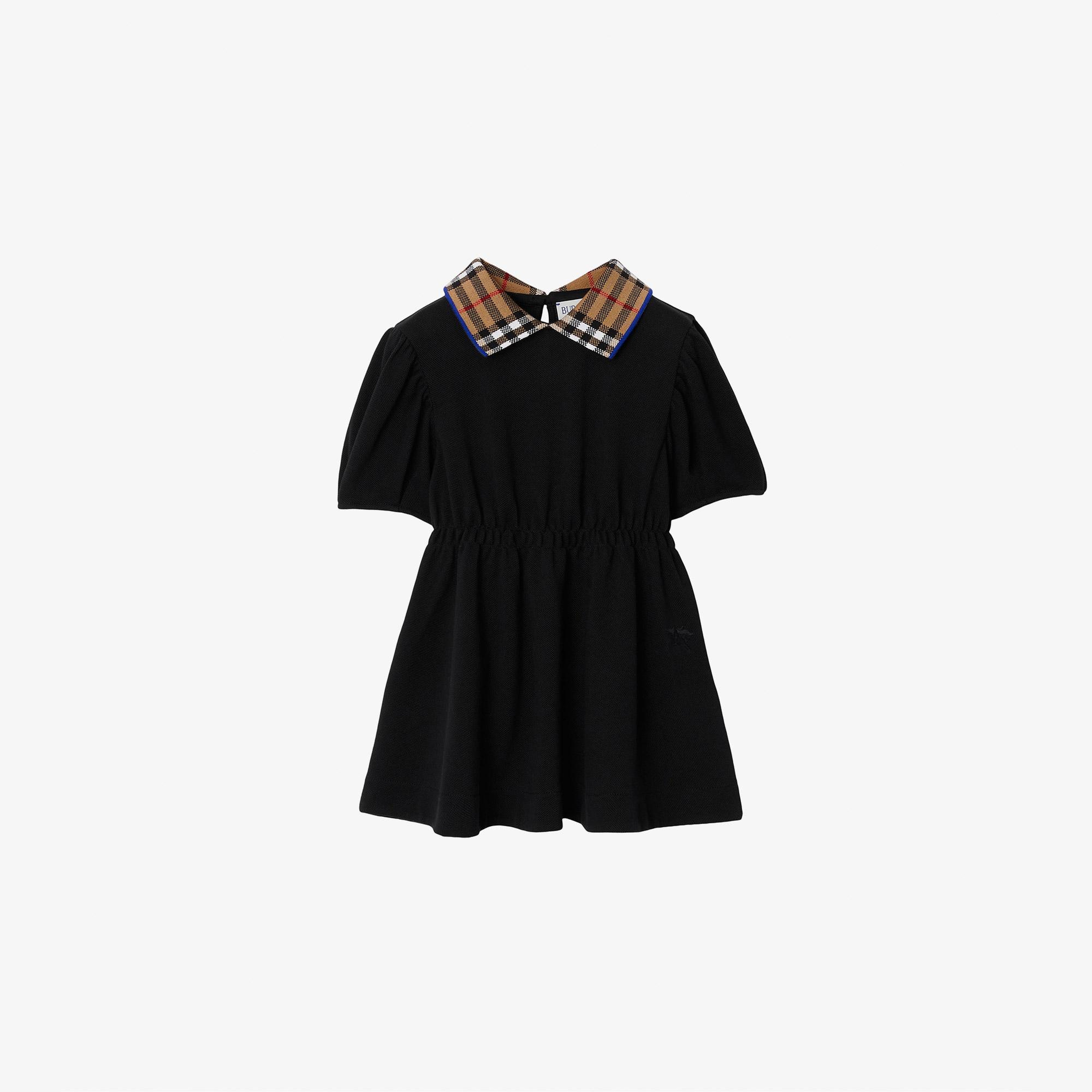 Burberry Check Collar Pamuklu Çocuk Siyah Elbise