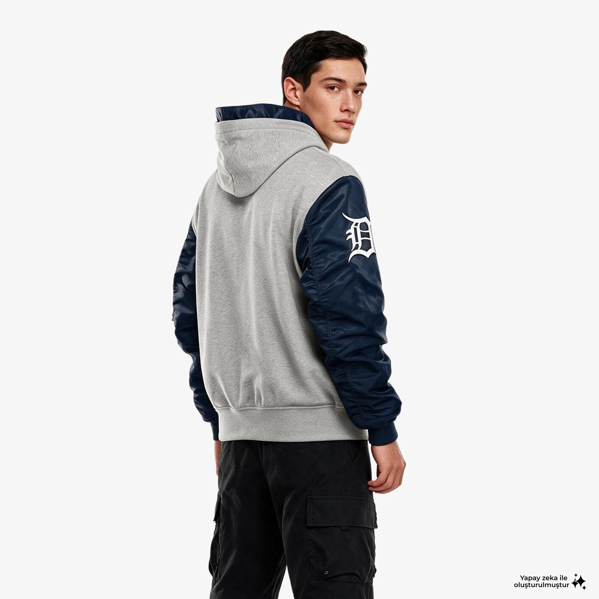 Alpha Industries x New Era Detroit Tigers MA-1 Fermuarlı Erkek Gri Sweatshirt
