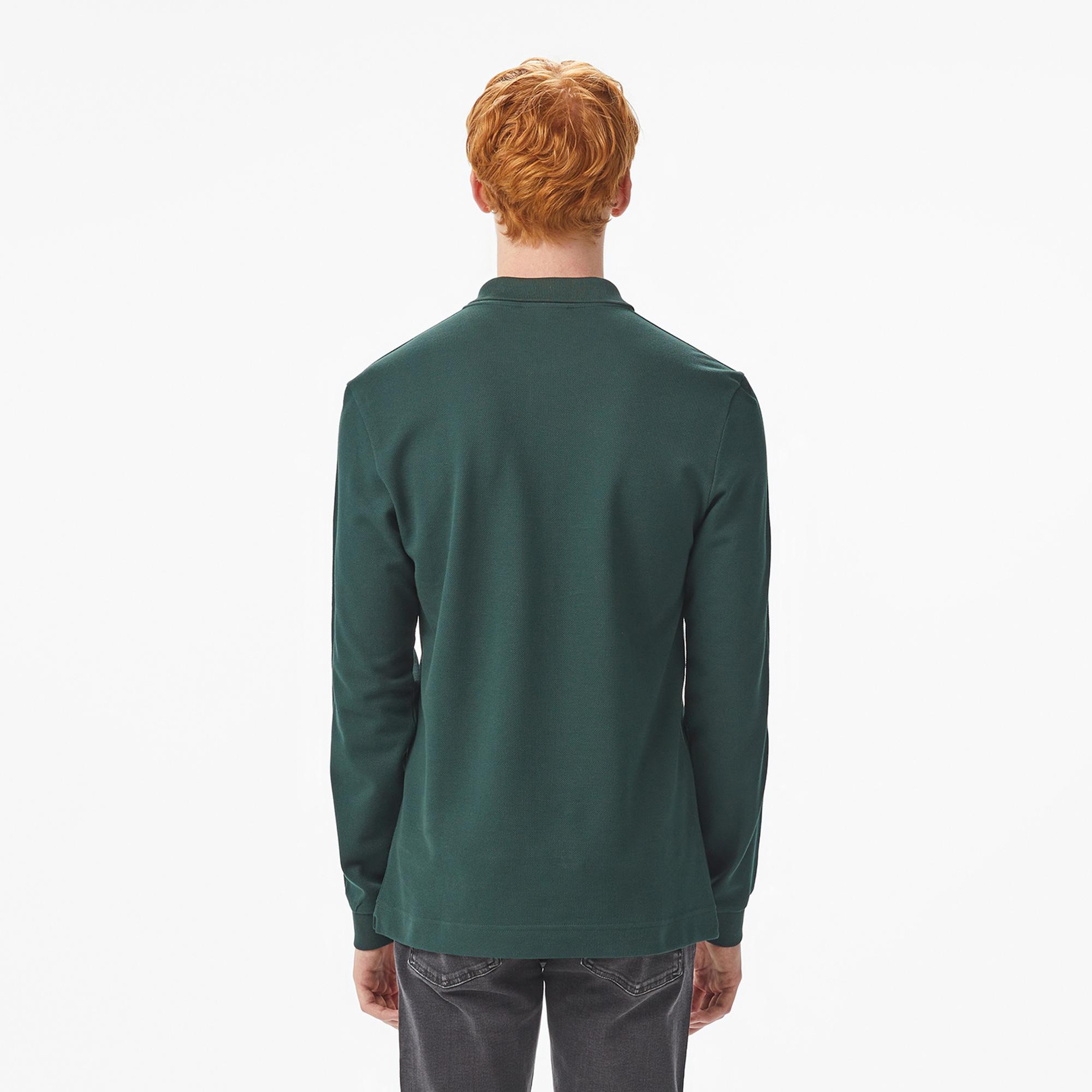 Erkek Regular Fit Uzun Kollu Koyu Yeşil Polo