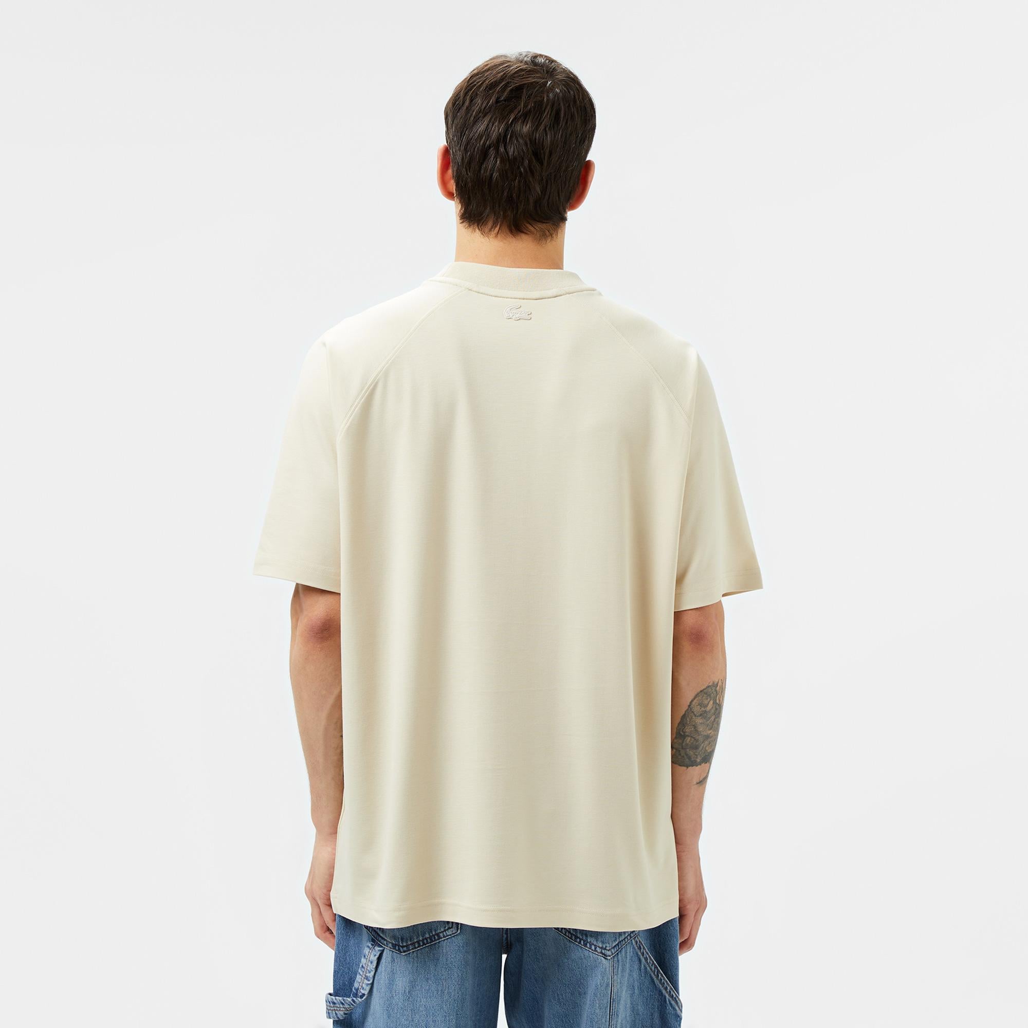 Erkek Oversize Fit Bisiklet Yaka Bej T-Shirt