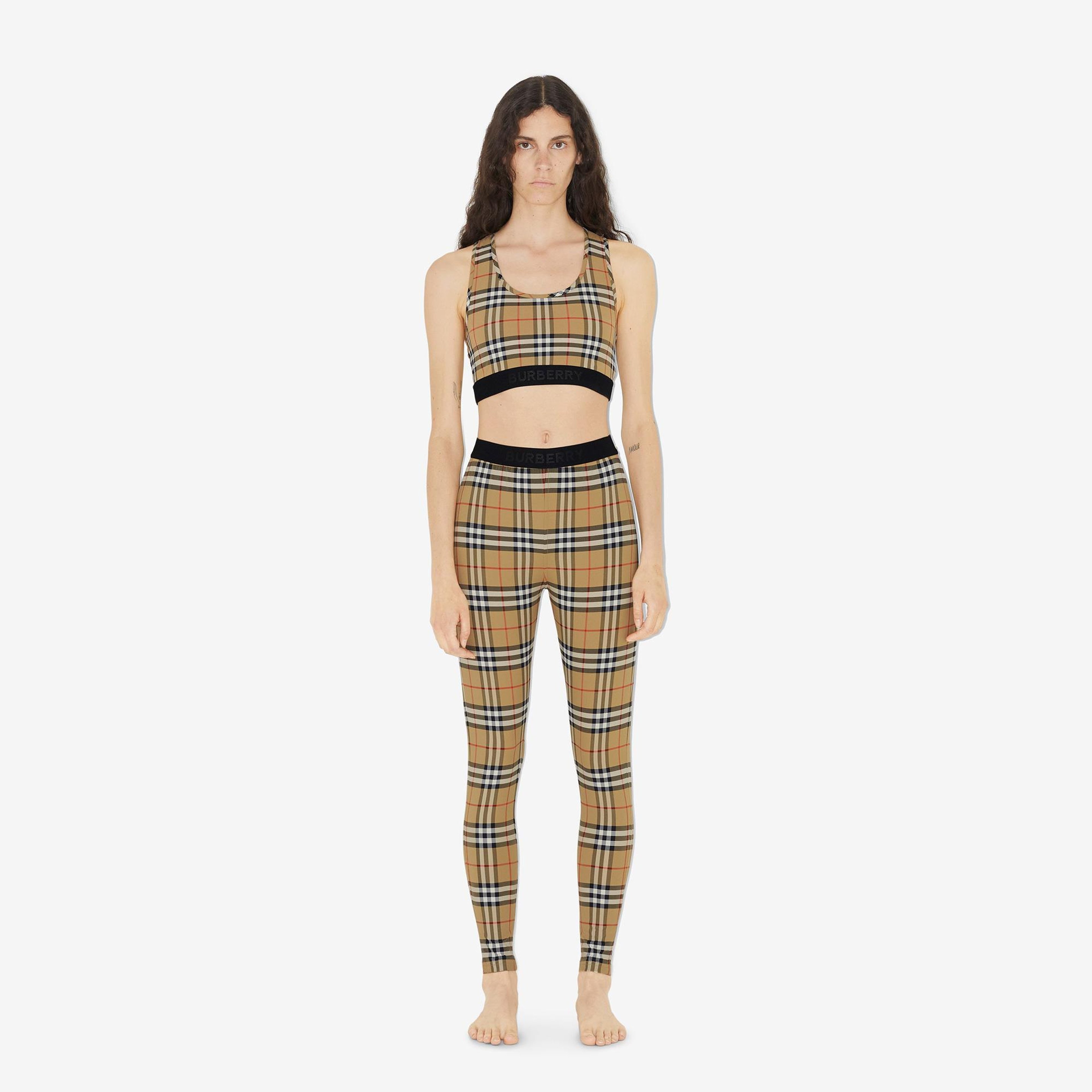 Burberry Check Stretch Jersey Kadın Bej Tayt
