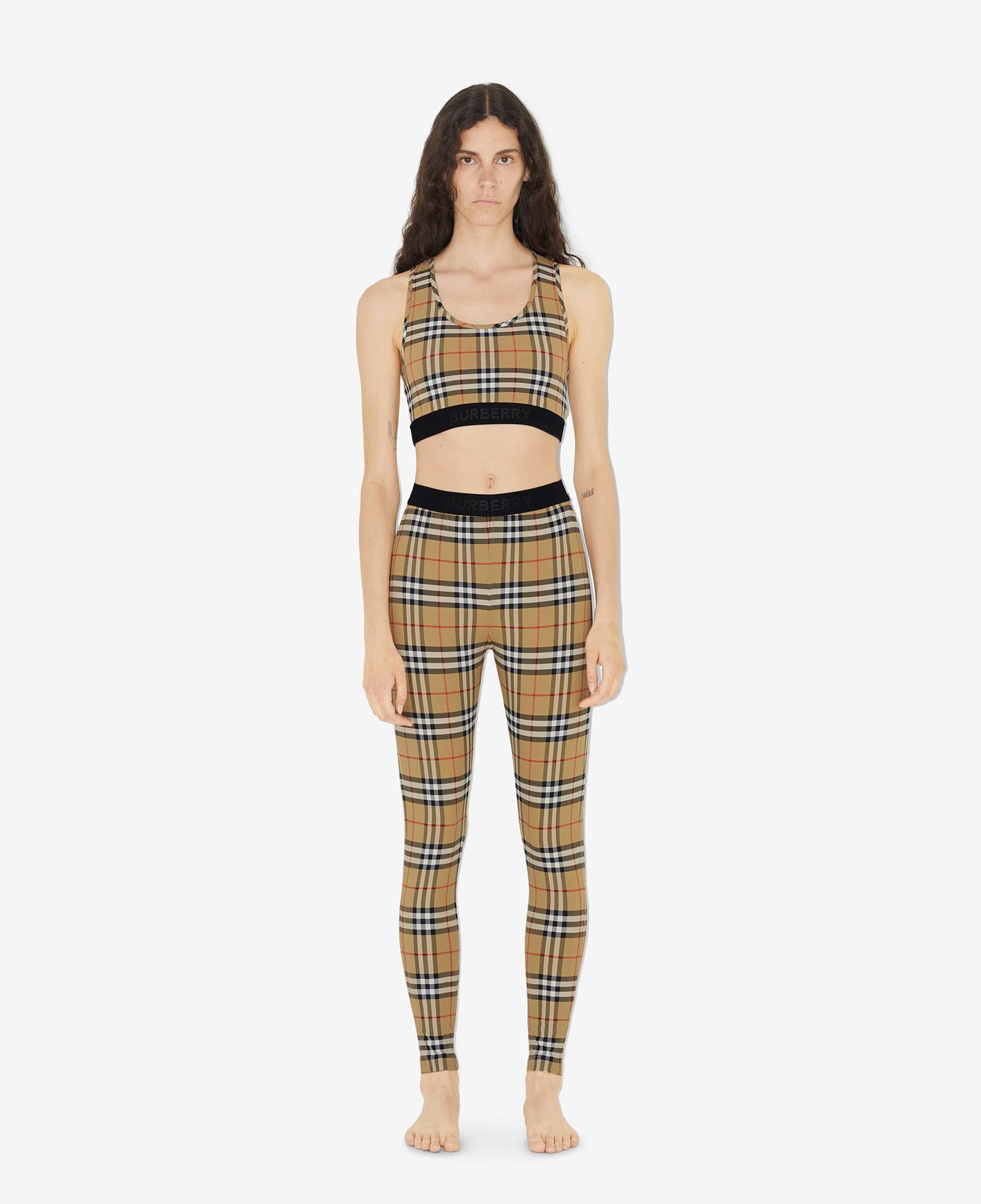 Burberry Check Stretch Jersey Kadın Bej Tayt