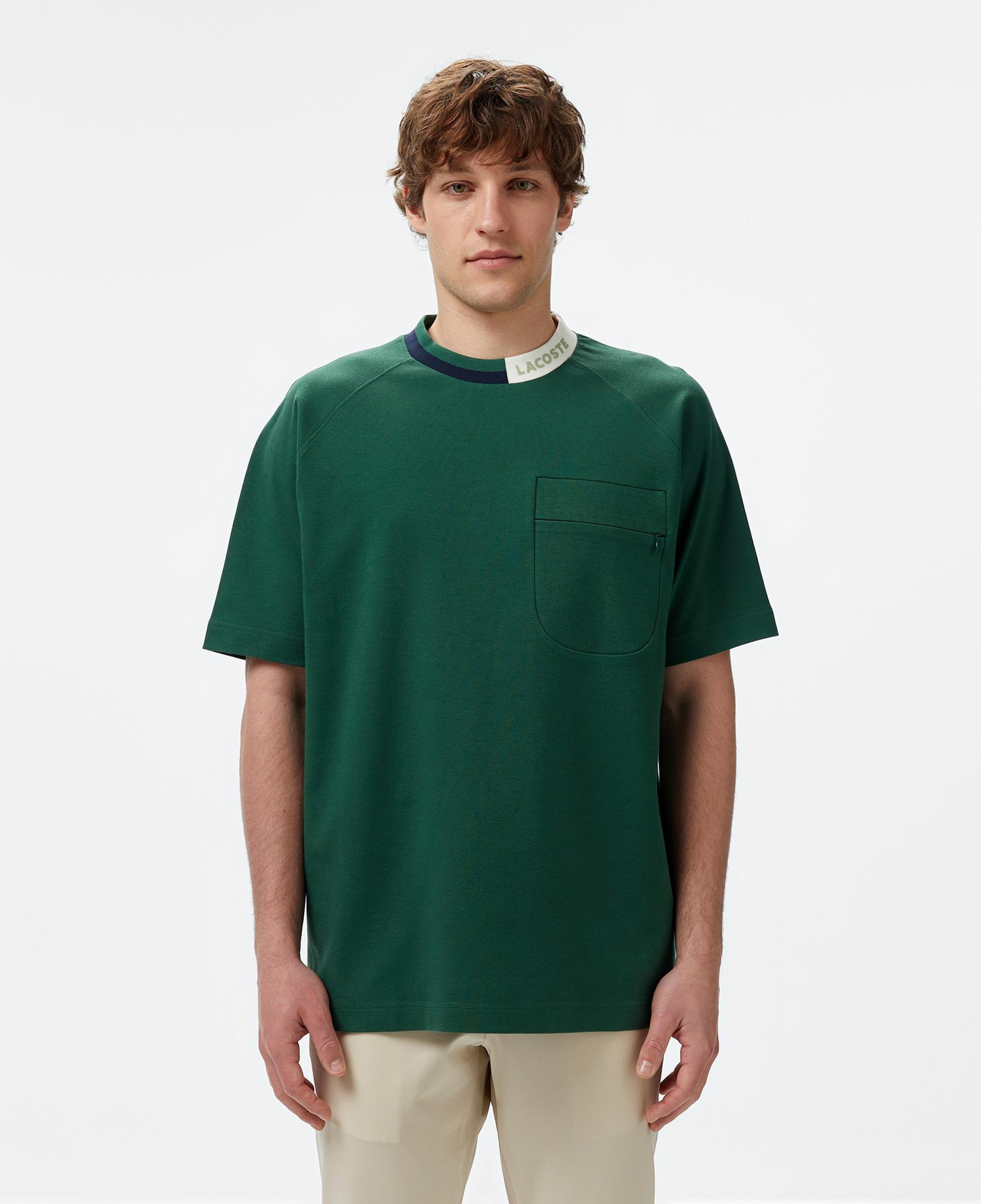 Erkek Bisiklet Yaka Koyu Yeşil Cepli Modal Karışımlı T-Shirt