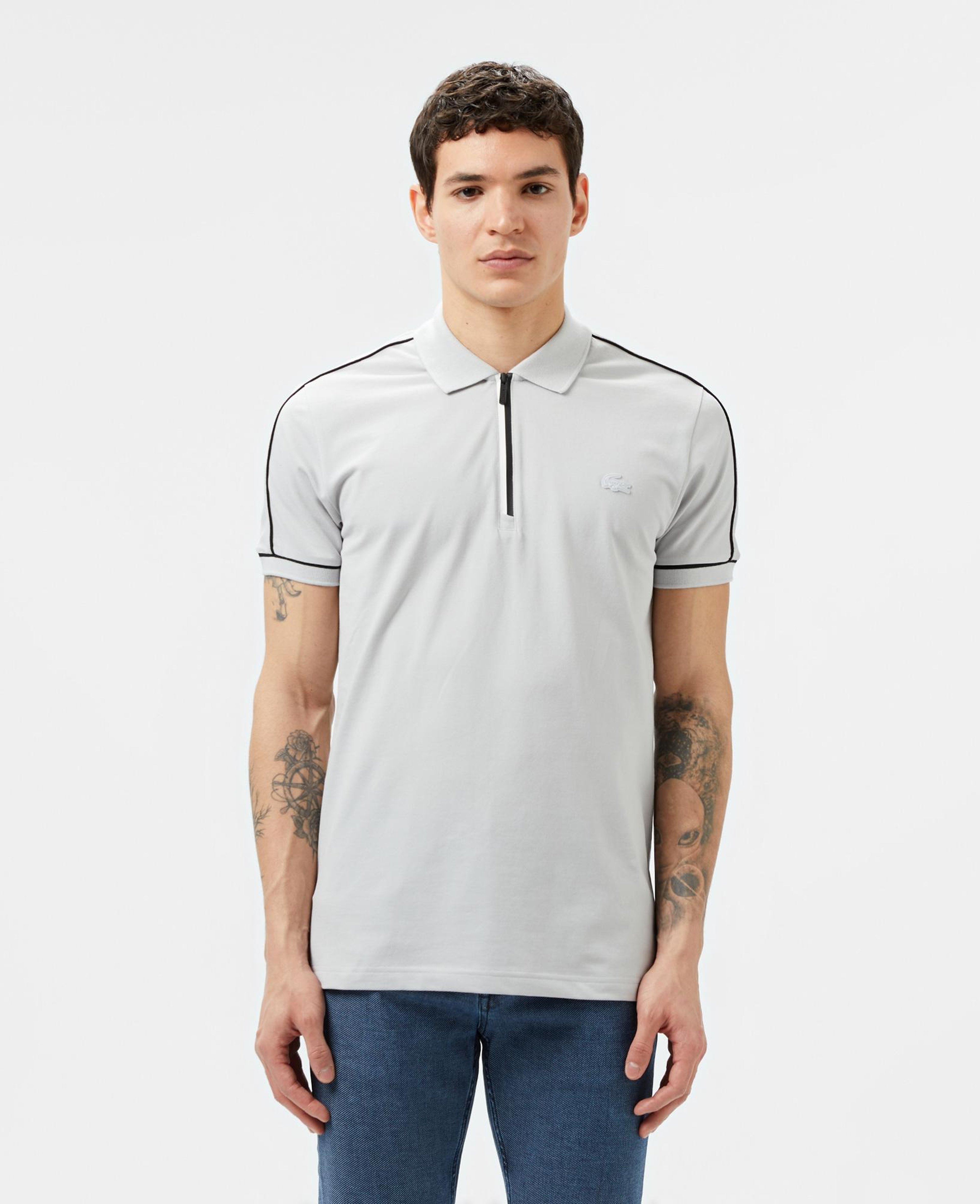 Erkek Slim Fit Yarım Fermuarlı Gri Polo