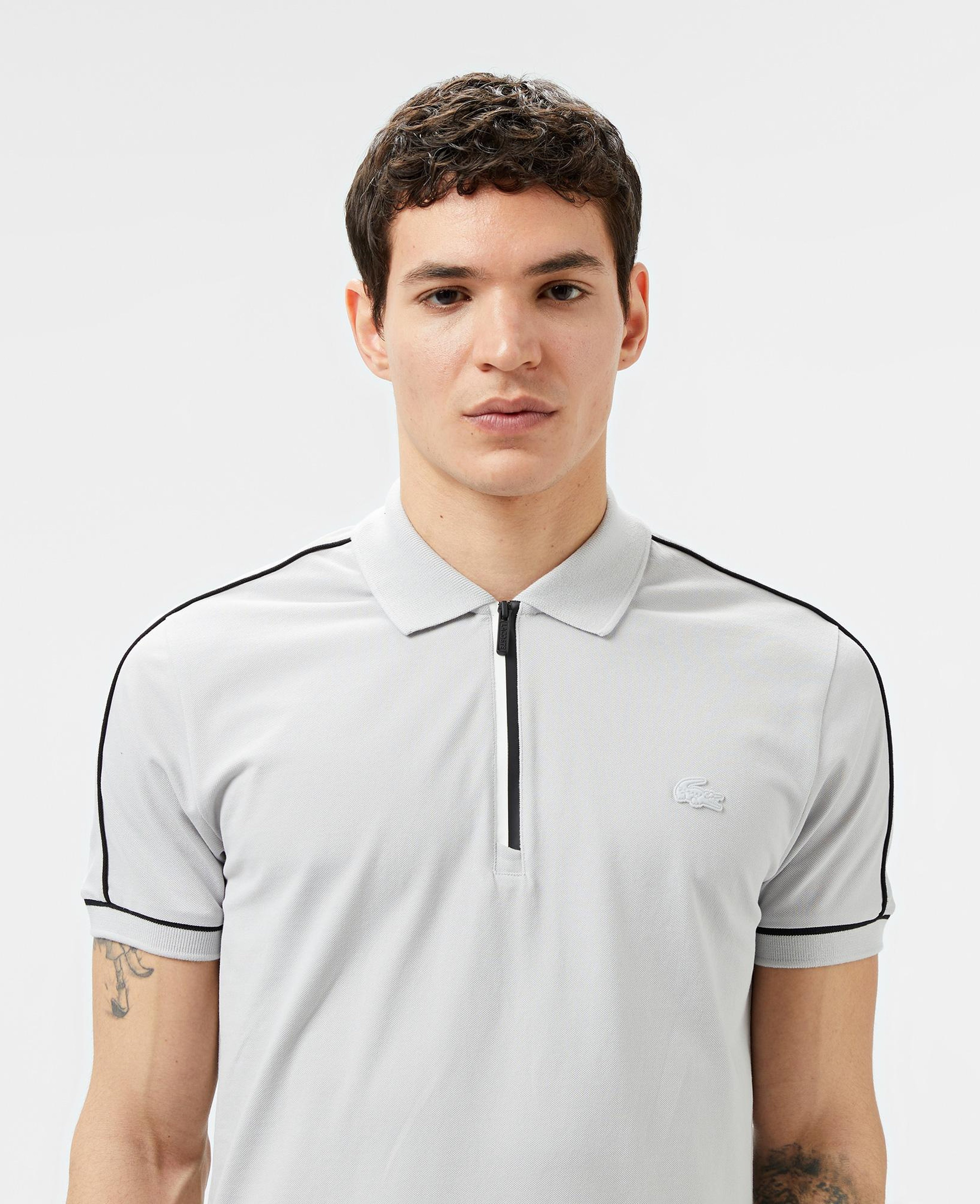 Erkek Slim Fit Yarım Fermuarlı Gri Polo