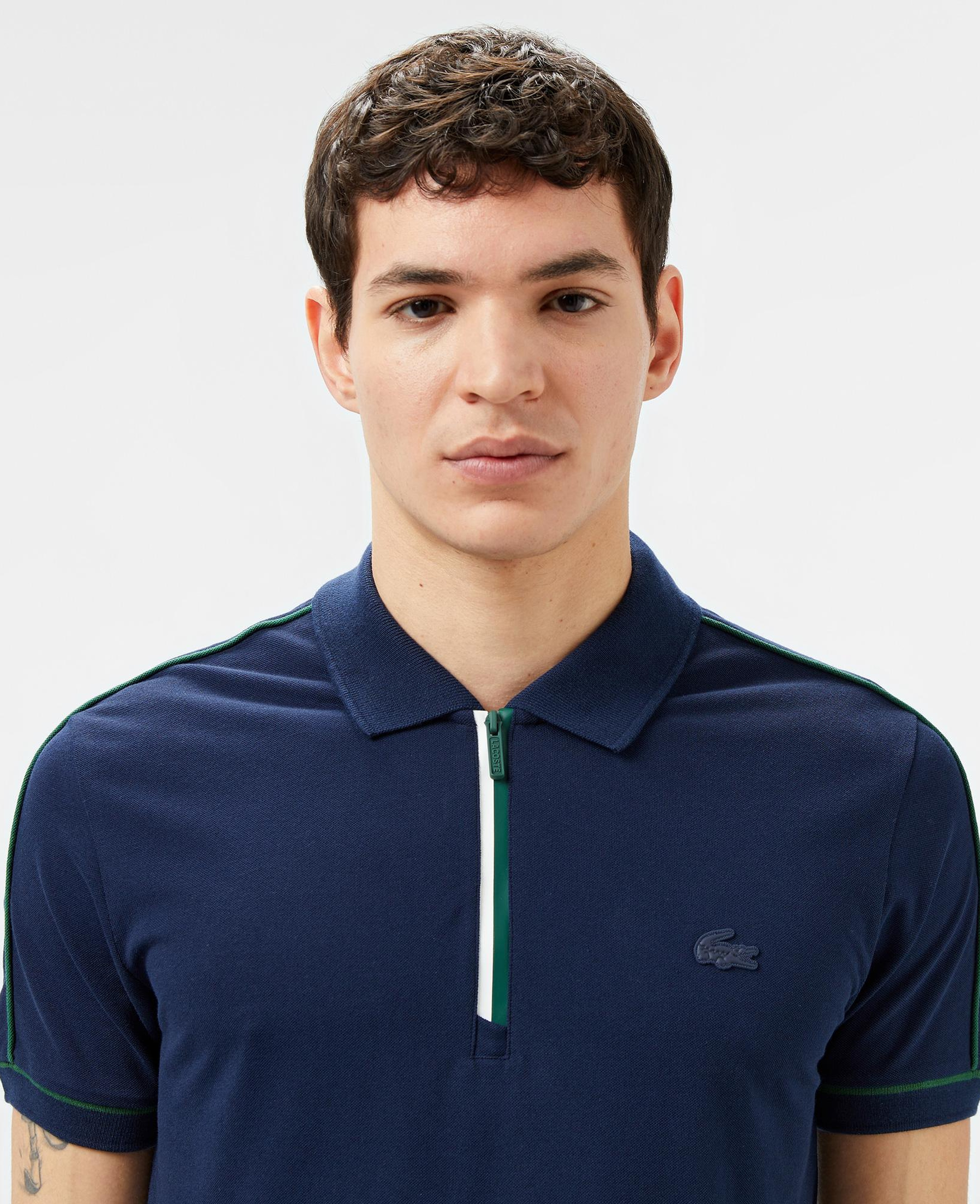 Erkek Slim Fit Yarım Fermuarlı Lacivert Polo