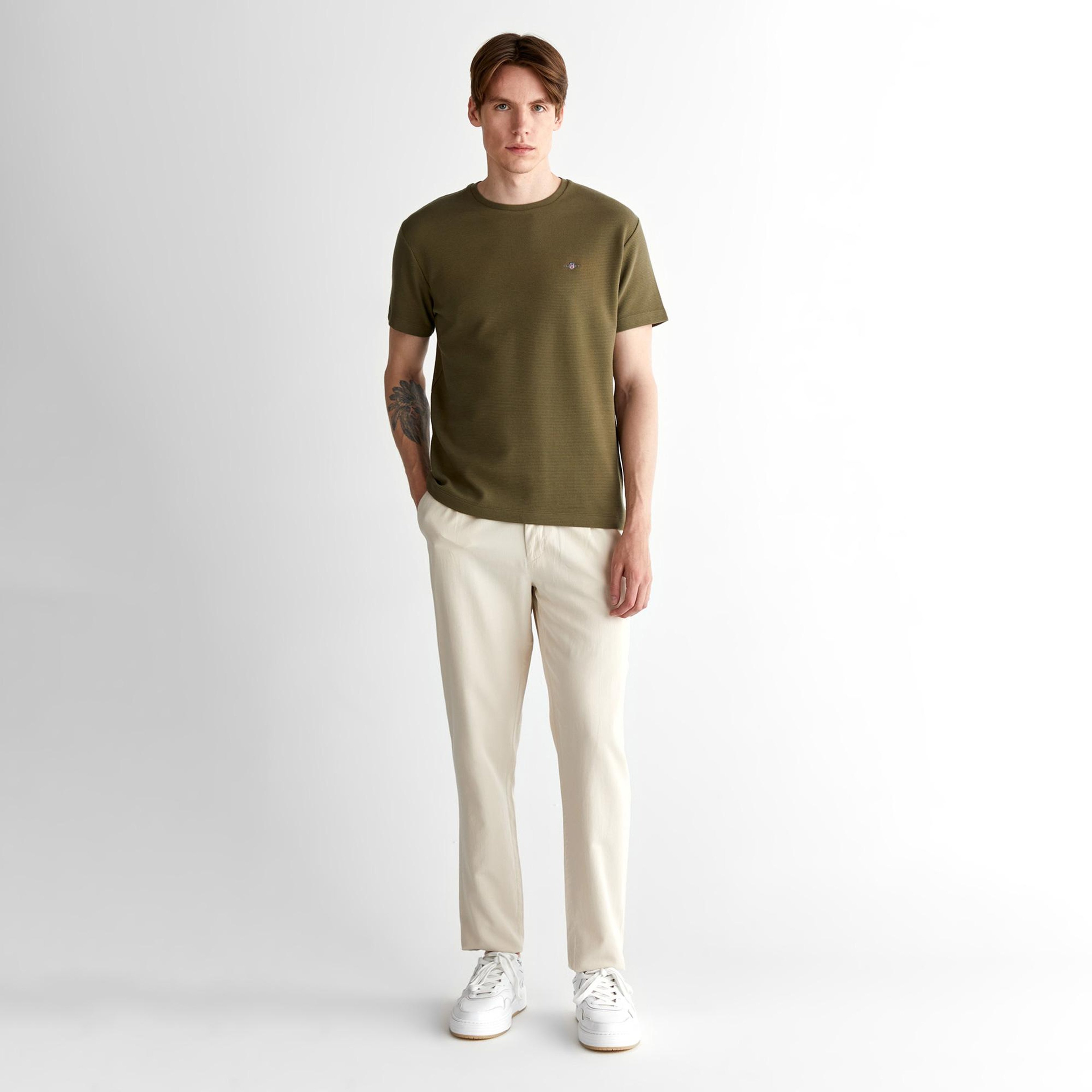 GANT Erkek Yeşil Regular Fit Bisiklet Yaka T-Shirt