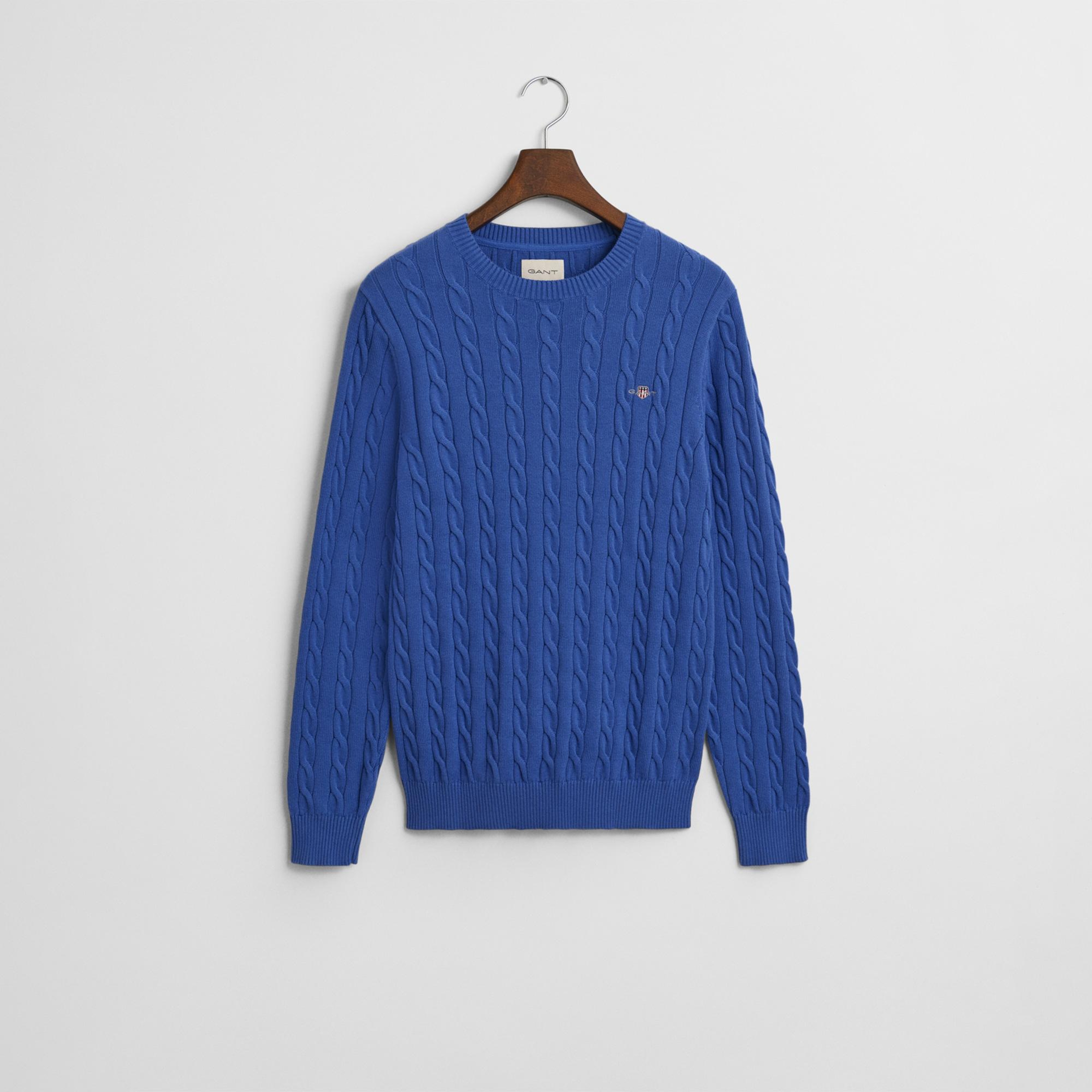 GANT Erkek Mavi Regular Fit Bisiklet Yaka Örgü Kazak